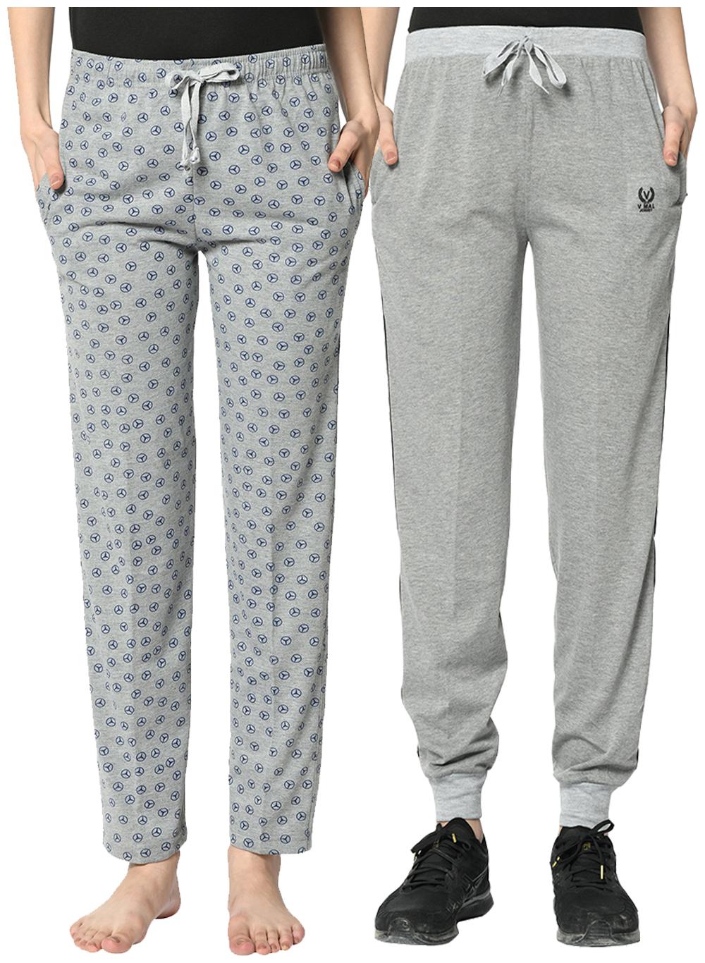 

VIMAL JONNEY Cotton Blend Solid Grey Color Track Pants For Women (Pack Of 2)