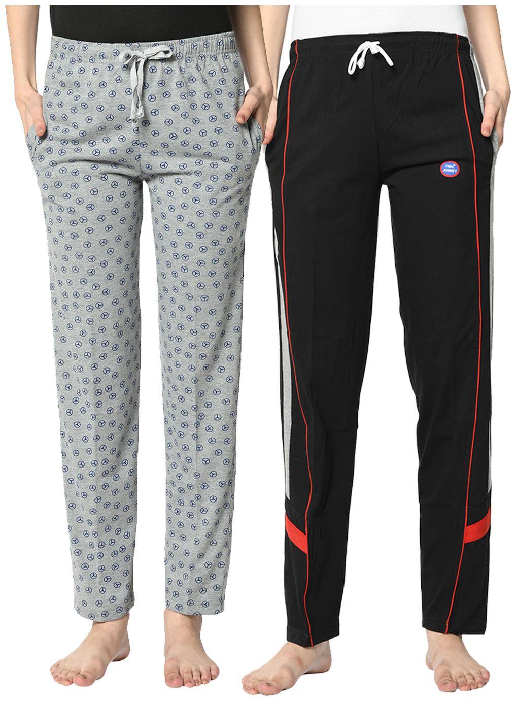 

VIMAL JONNEY Cotton Blend Solid Black Grey Color Track Pants For Women (Pack Of 2)