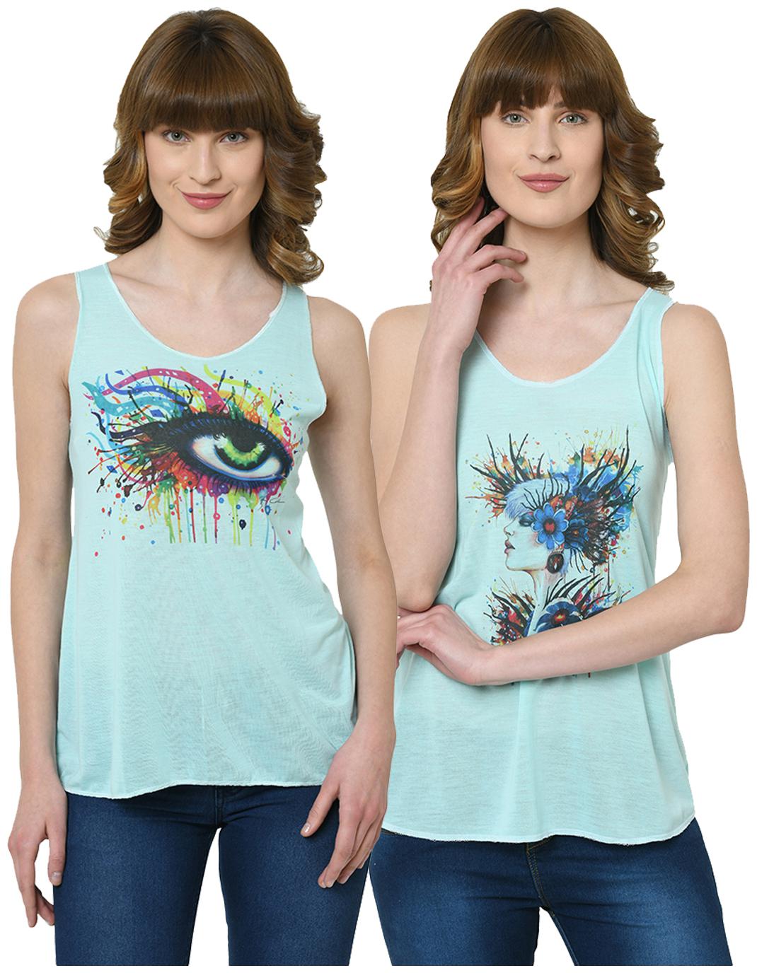 

VIMAL JONNEY Women Green Regular fit U neck Polyester Tank top