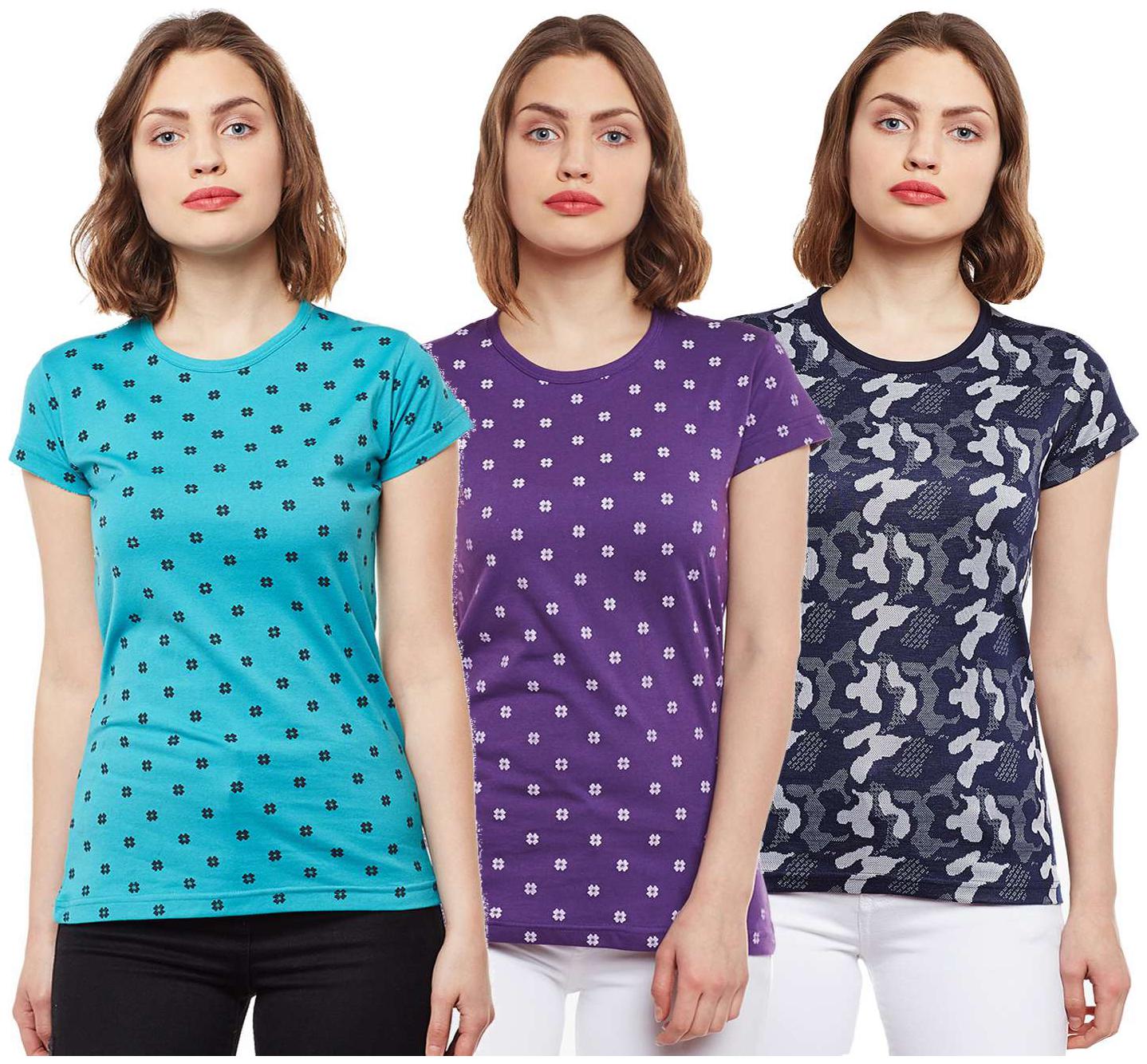 

VIMAL JONNEY Women Multi Regular fit Round neck Cotton T shirt