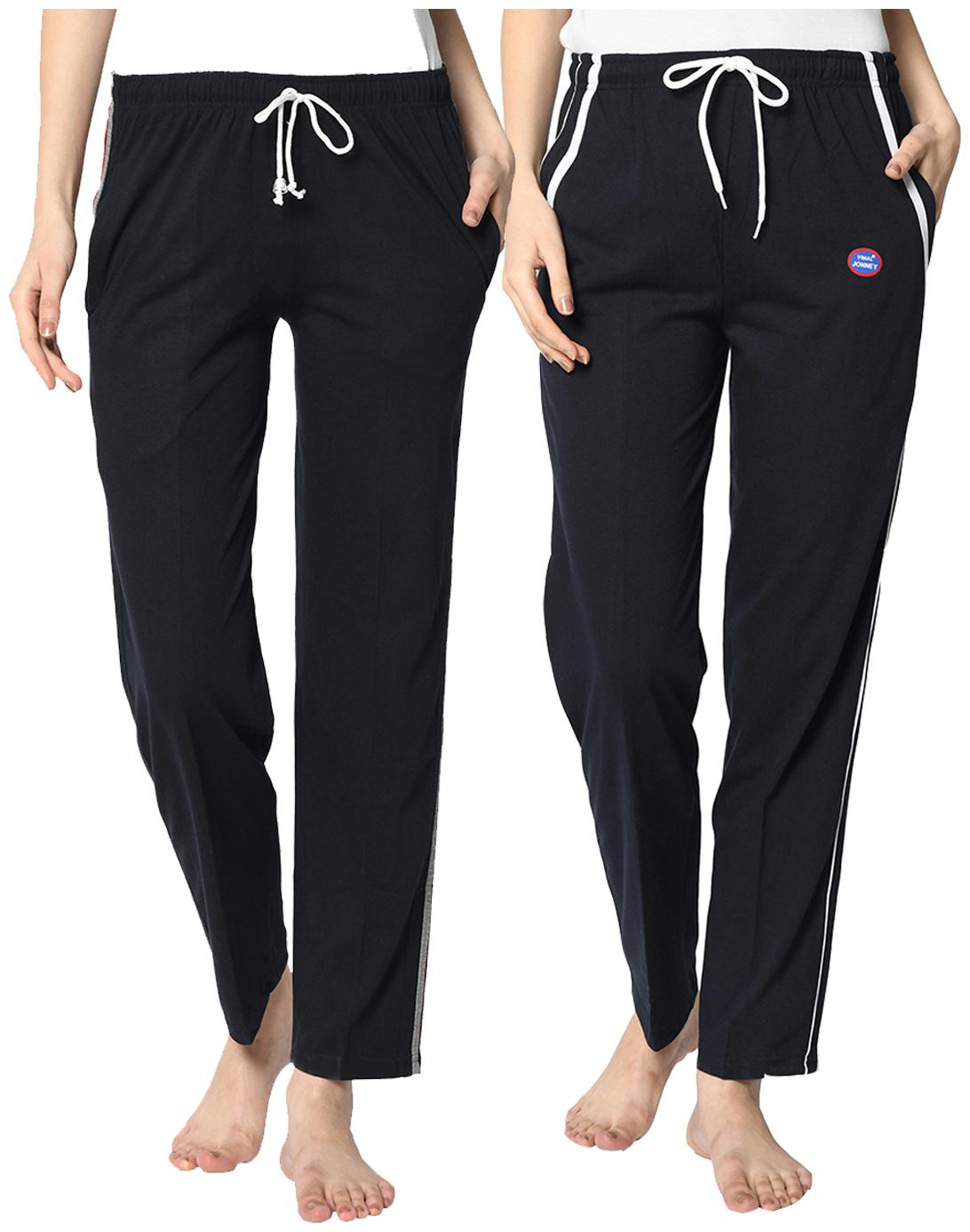 

VIMAL JONNEY Cotton Blend Solid Blue Color Track Pants For Women (Pack Of 2)