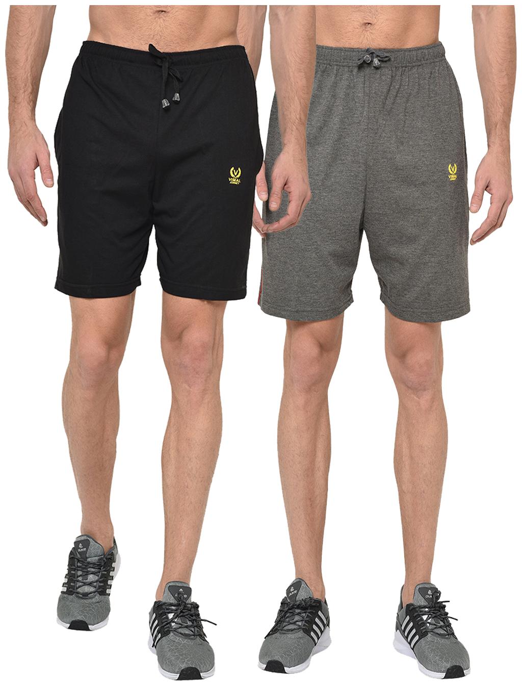 

VIMAL JONNEY Men Black Grey Regular Fit Regular Shorts