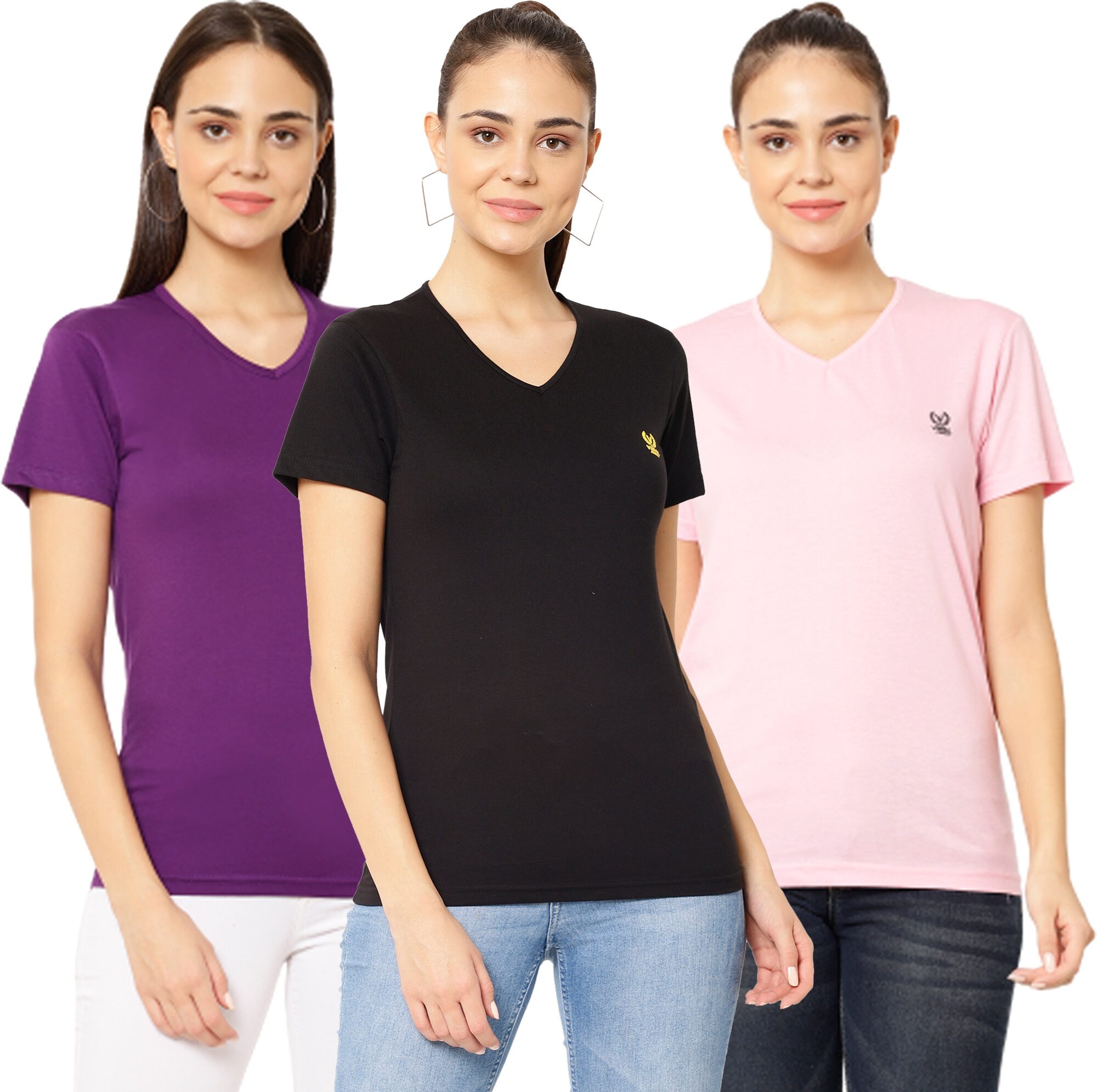 

VIMAL JONNEY Women Multi Regular fit V neck Cotton T shirt
