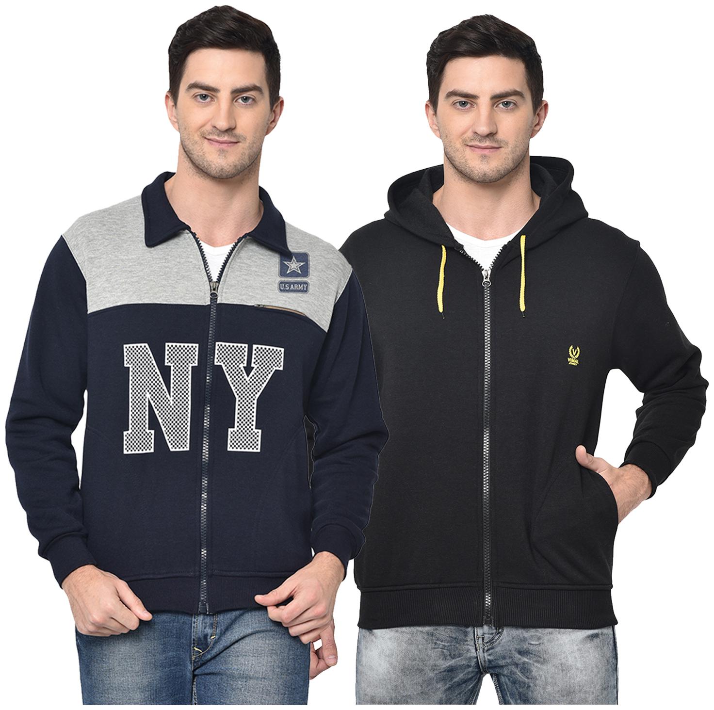 

VIMAL JONNEY Men Black Blue Hooded Hoodie
