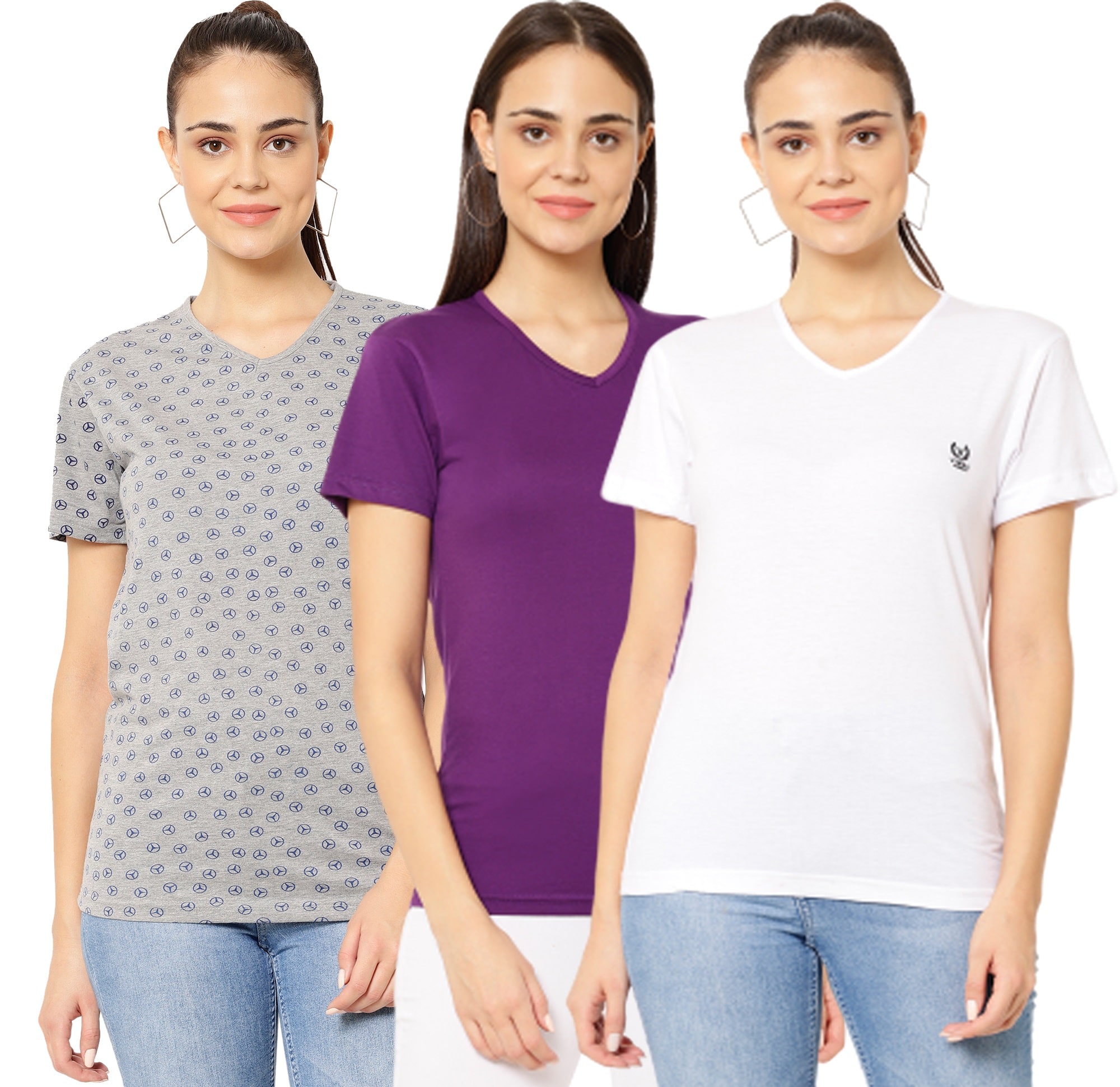 

VIMAL JONNEY Women Multi Regular fit V neck Cotton T shirt