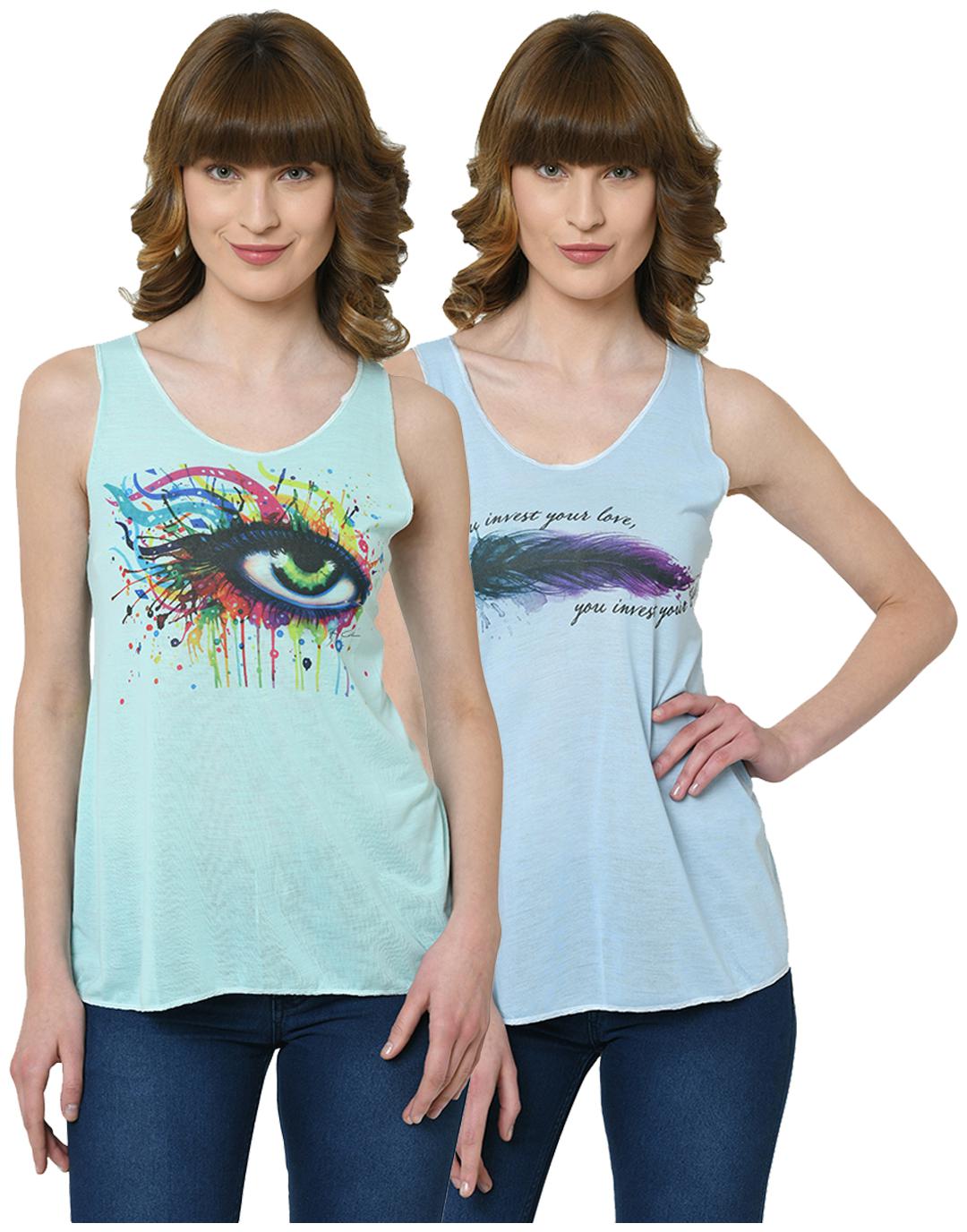 

VIMAL JONNEY Women Green Blue Regular fit U neck Polyester Tank top
