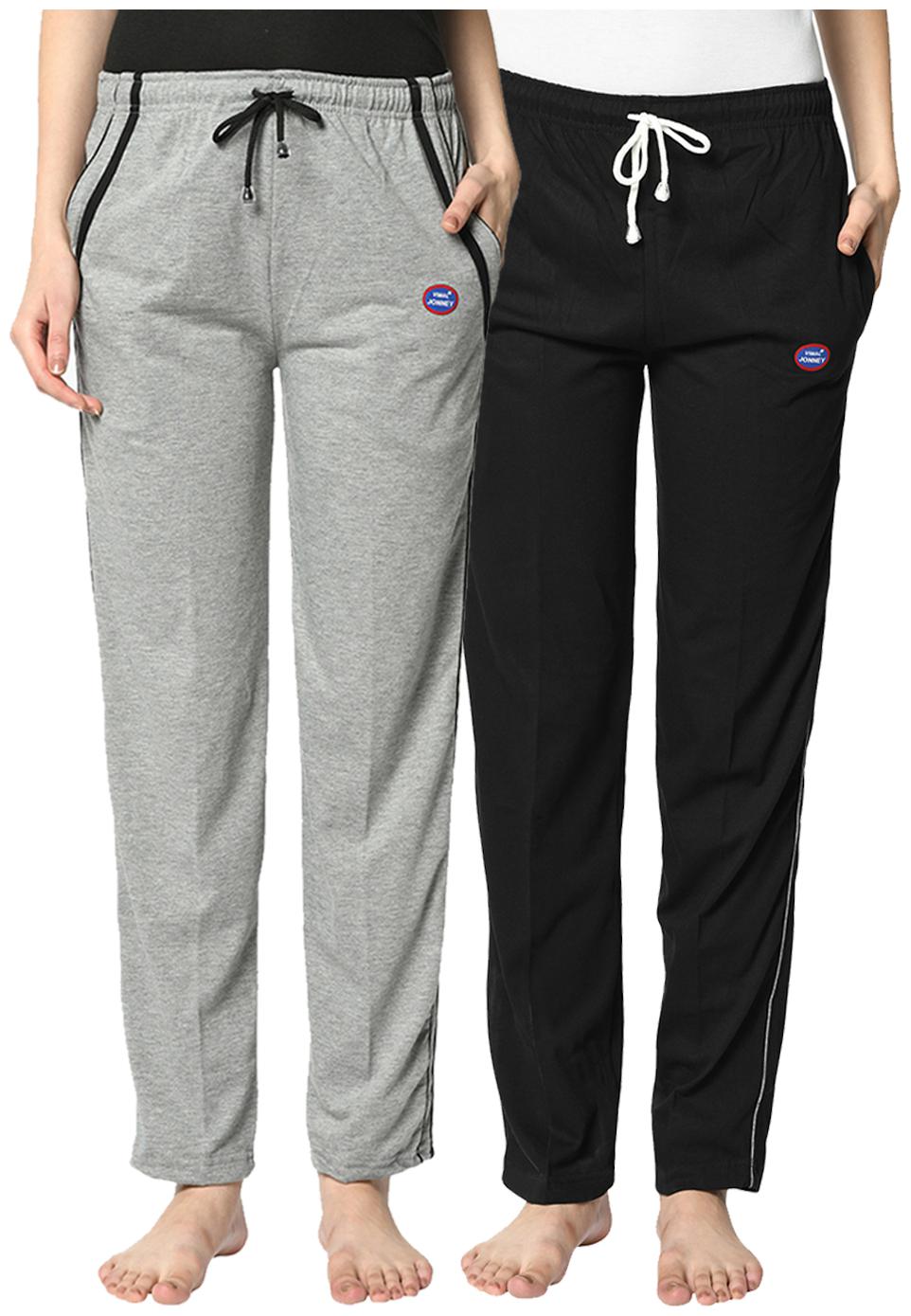 

VIMAL JONNEY Cotton Blend Solid Black Grey Color Track Pants For Women (Pack Of 2)