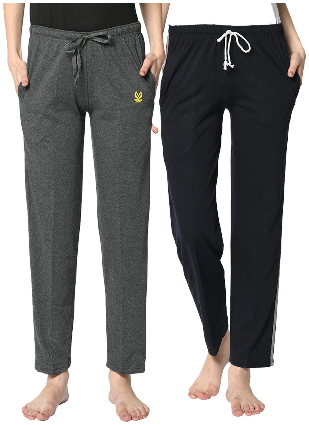 

VIMAL JONNEY Cotton Blend Solid Blue Grey Color Track Pants For Women (Pack Of 2)
