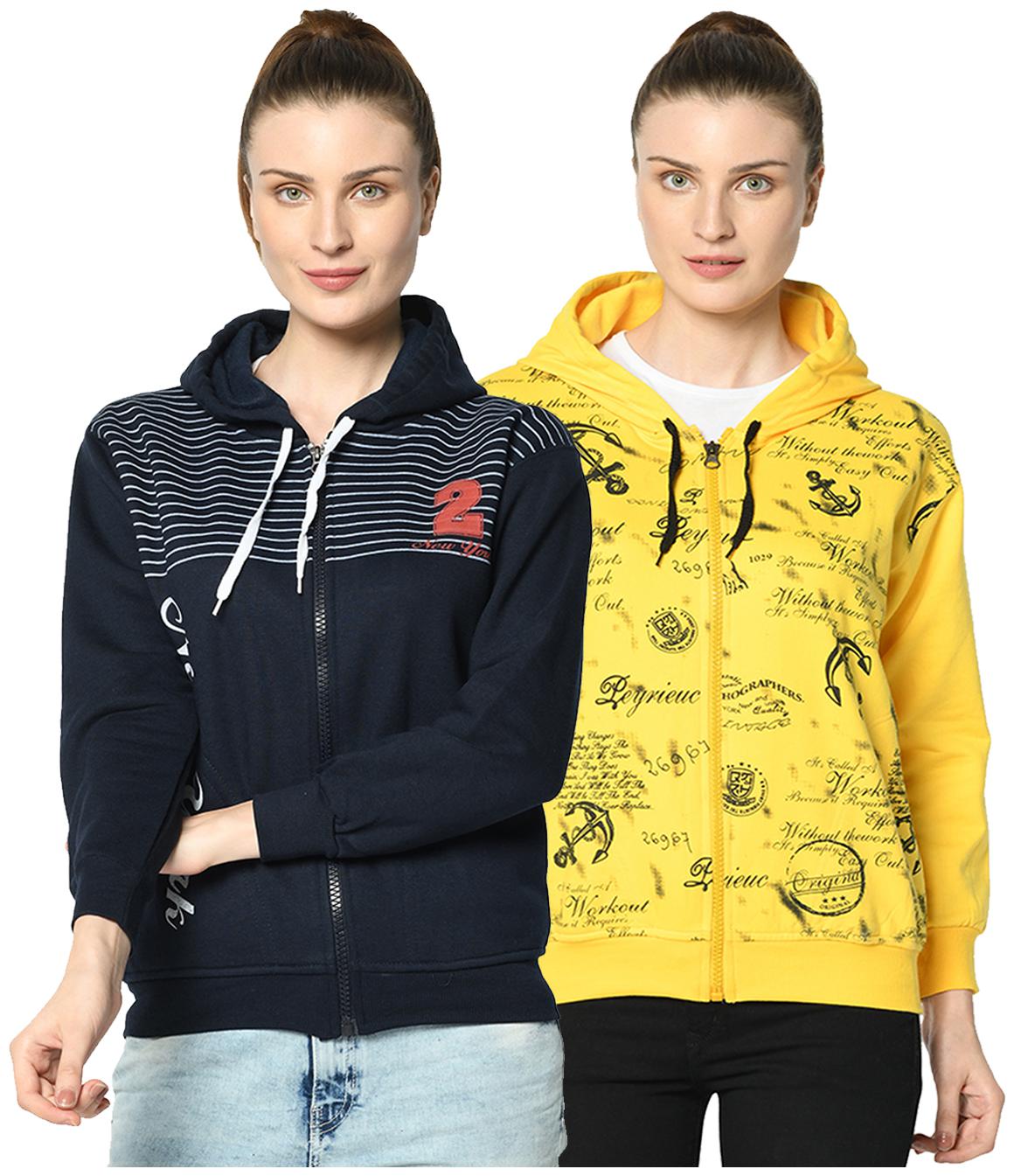 

VIMAL JONNEY Women Printed Hoodie - Blue Yellow