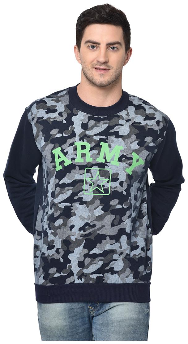 

VIMAL JONNEY Men Cotton Blend Camouflage Navy Blue Sweatshirt