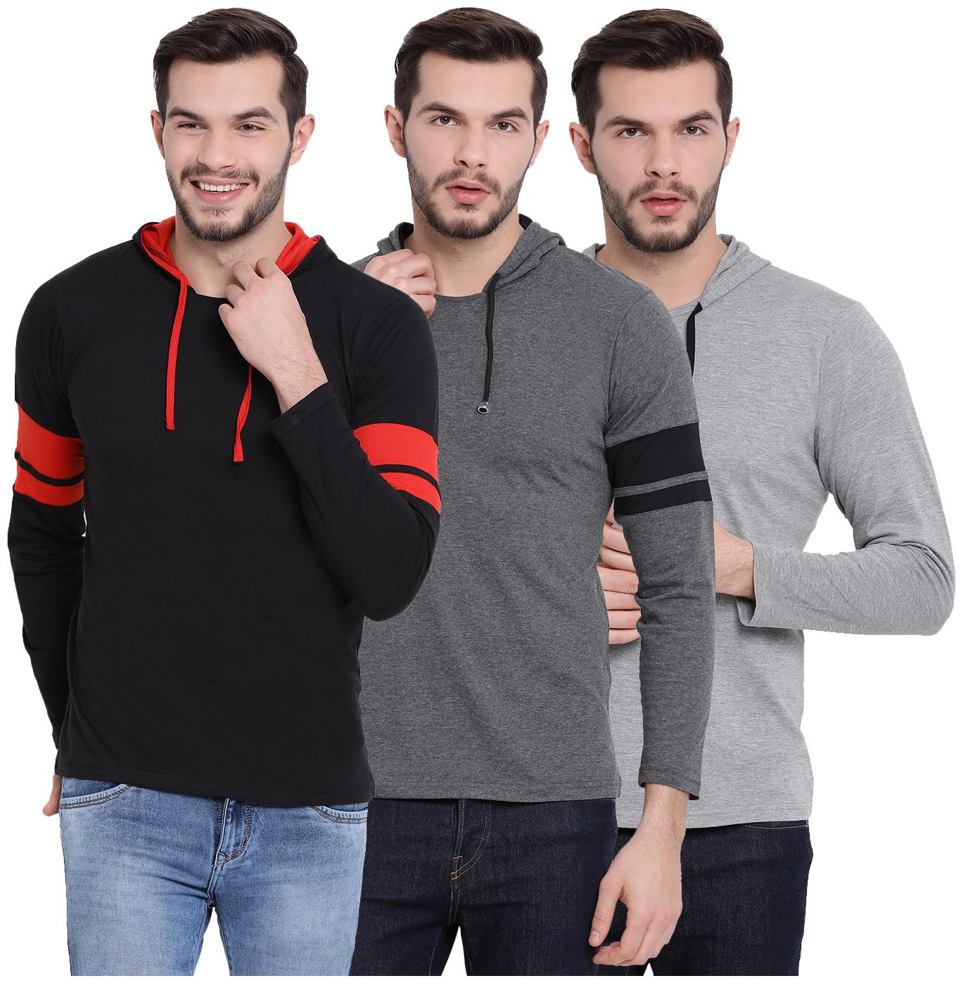 

VIMAL JONNEY Men Multi Regular fit Cotton Hood T-Shirt - Pack Of 3