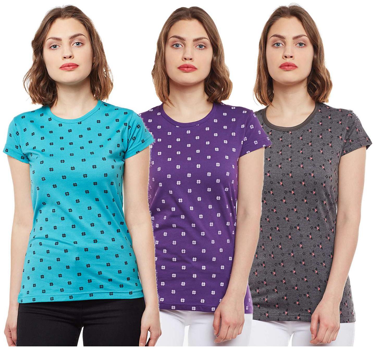 

VIMAL JONNEY Women Multi Regular fit Round neck Cotton T shirt