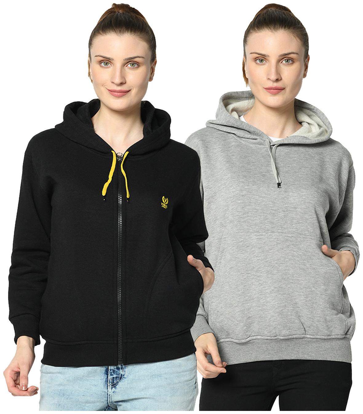 

VIMAL JONNEY Women Solid Hoodie - Black Grey