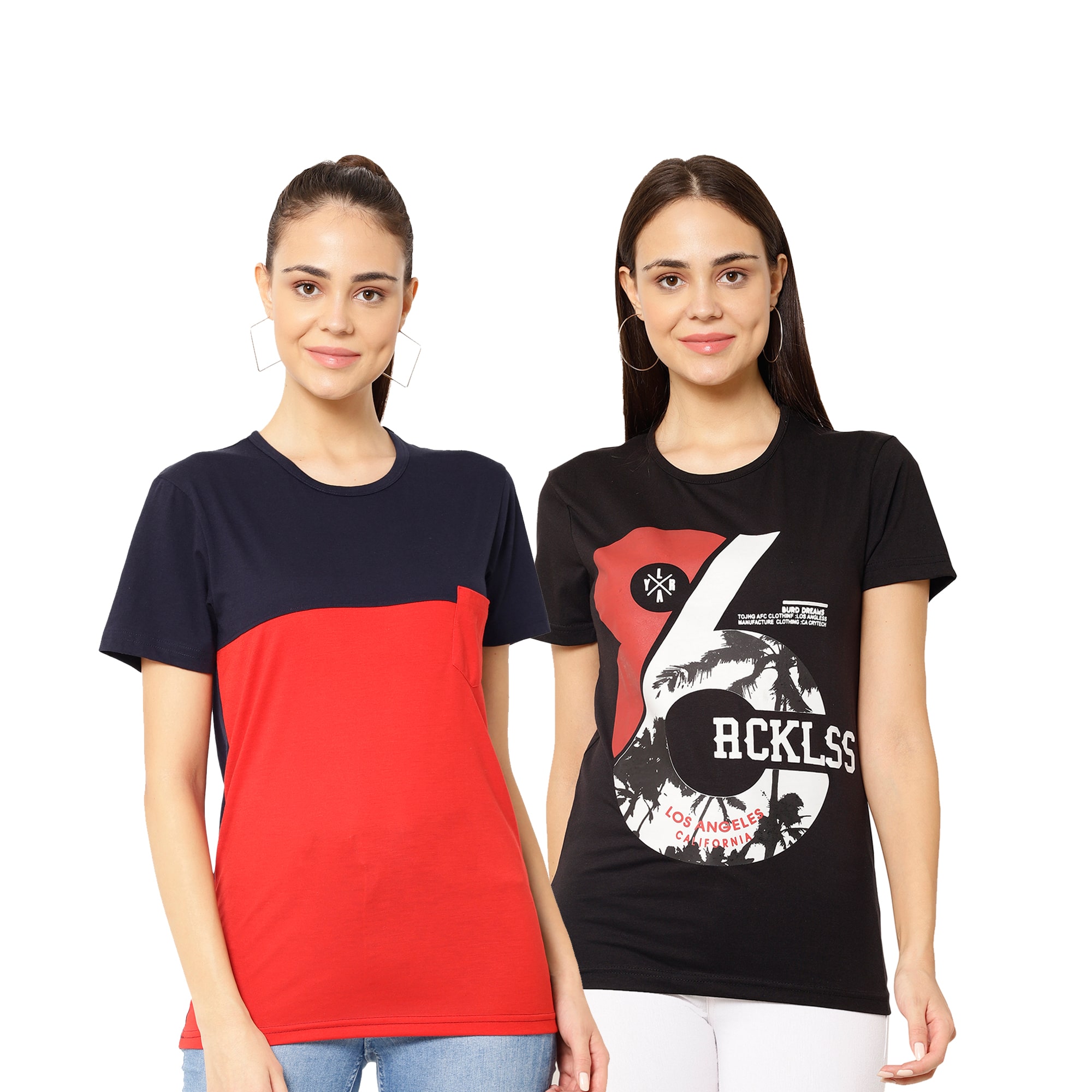 

VIMAL JONNEY Women Multi Regular fit Round neck Cotton blend T shirt