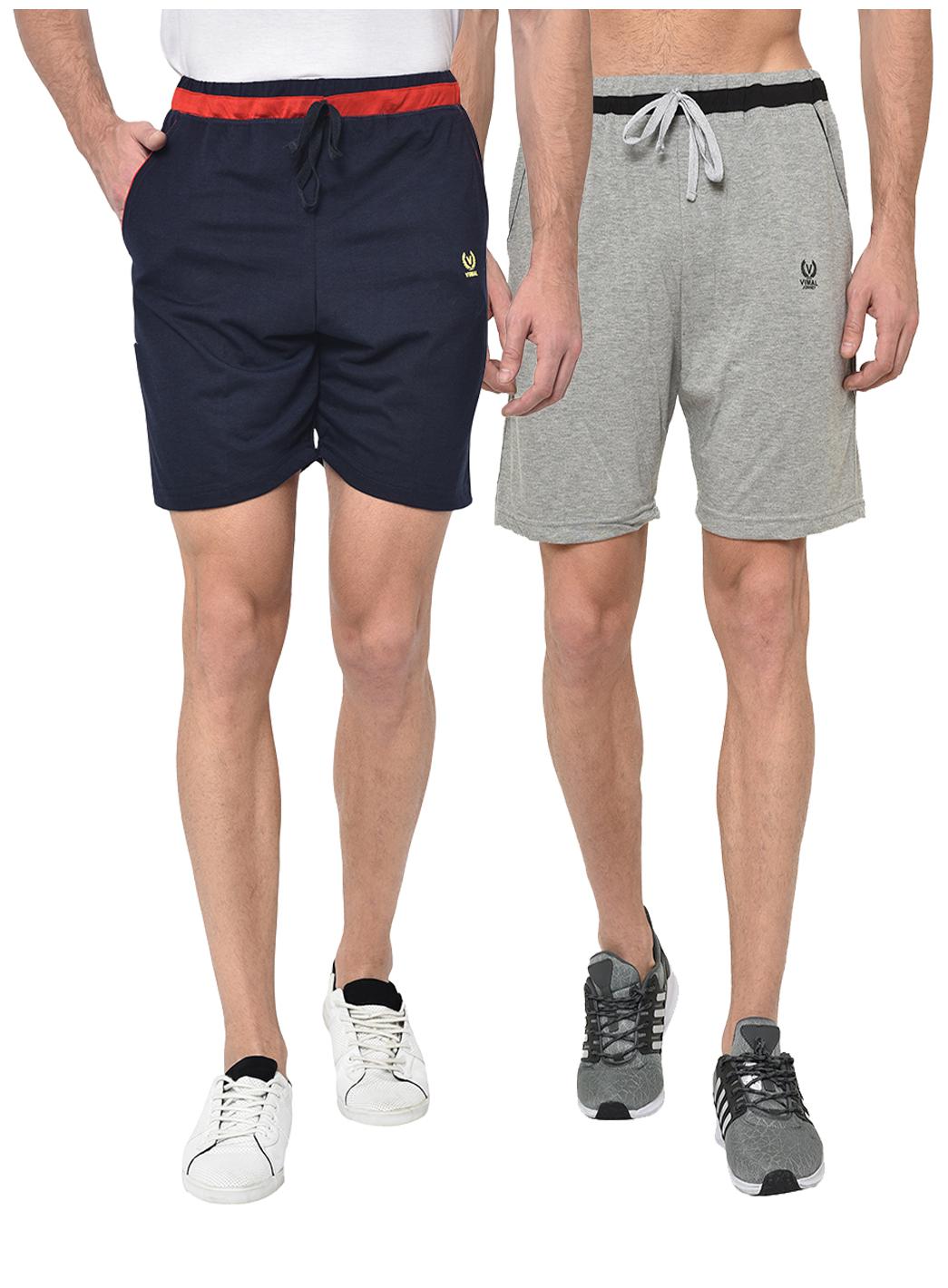 

VIMAL JONNEY Men Navy Blue Grey Regular Fit Regular Shorts