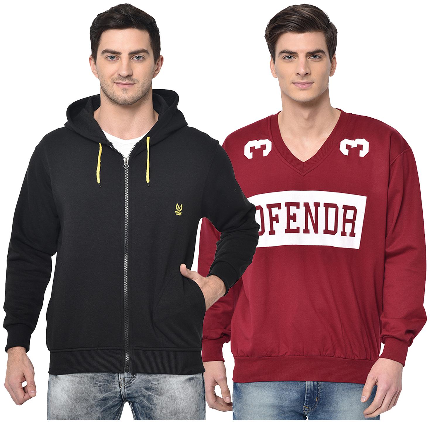 

VIMAL JONNEY Men Black Maroon Hooded Hoodie