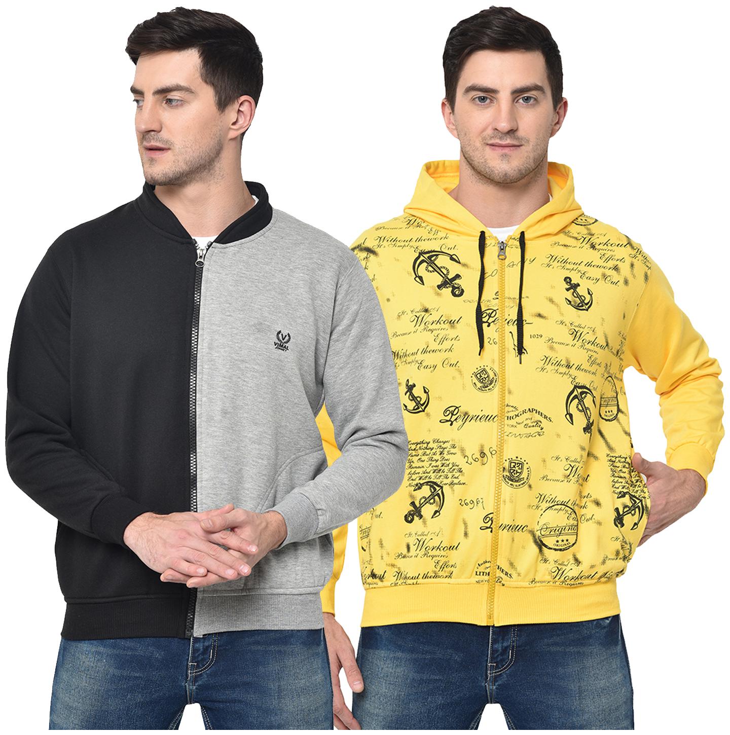 

VIMAL JONNEY Cotton Blend Colourblocked Grey Yellow Color Sweatshirt For Men (Pack Of 2)