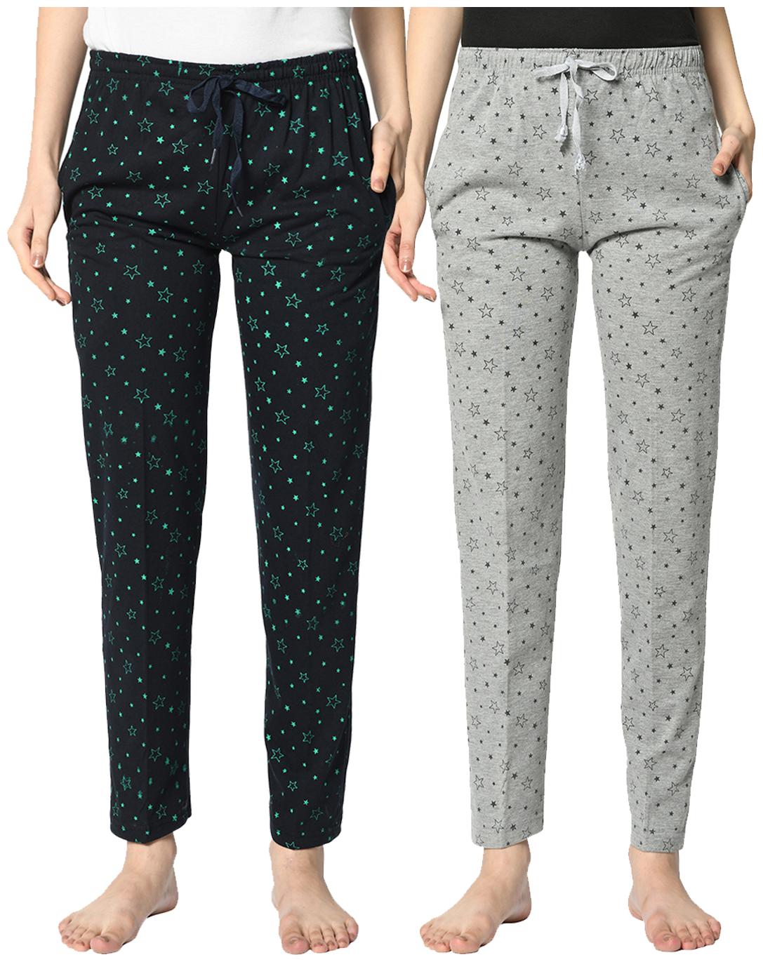

VIMAL JONNEY Cotton Blend Printed Blue Grey Color Track Pants For Women (Pack Of 2)