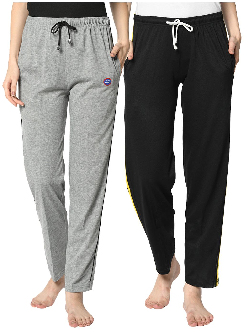 

VIMAL JONNEY Cotton Blend Solid Grey Black Color Track Pants For Women (Pack Of 2)
