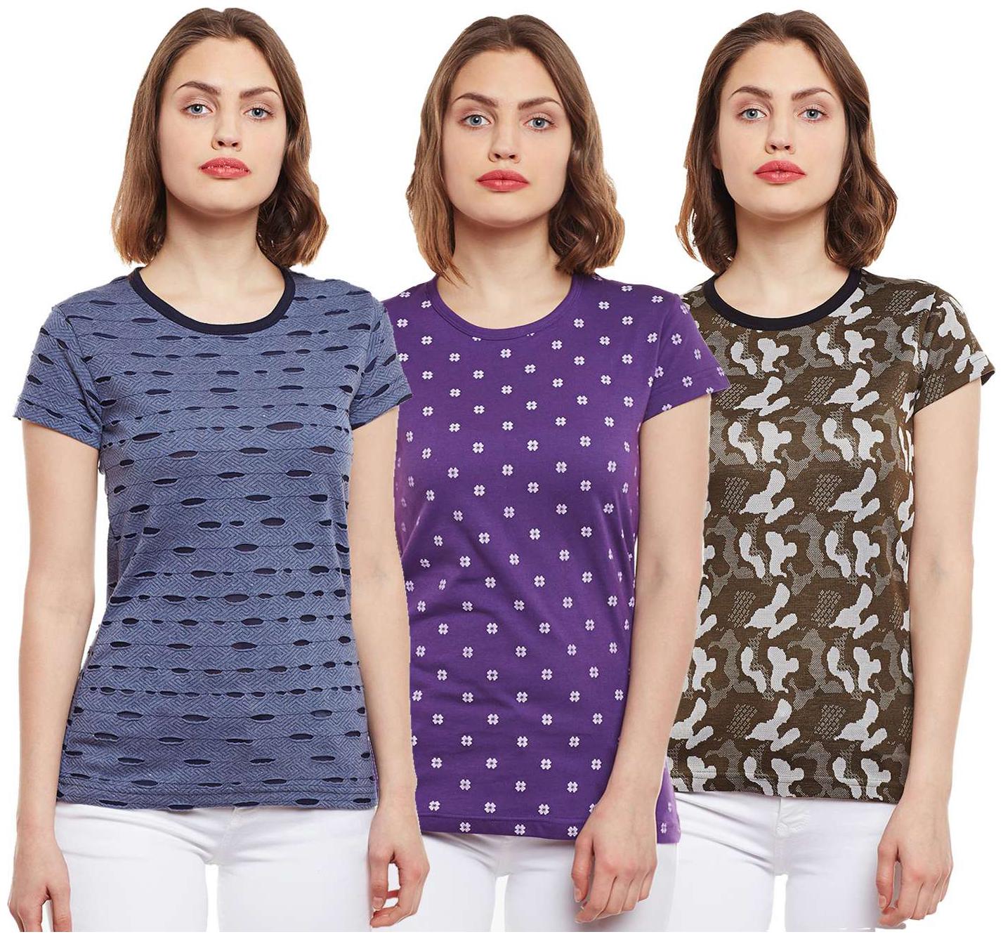 

VIMAL JONNEY Women Multi Regular fit Round neck Cotton T shirt