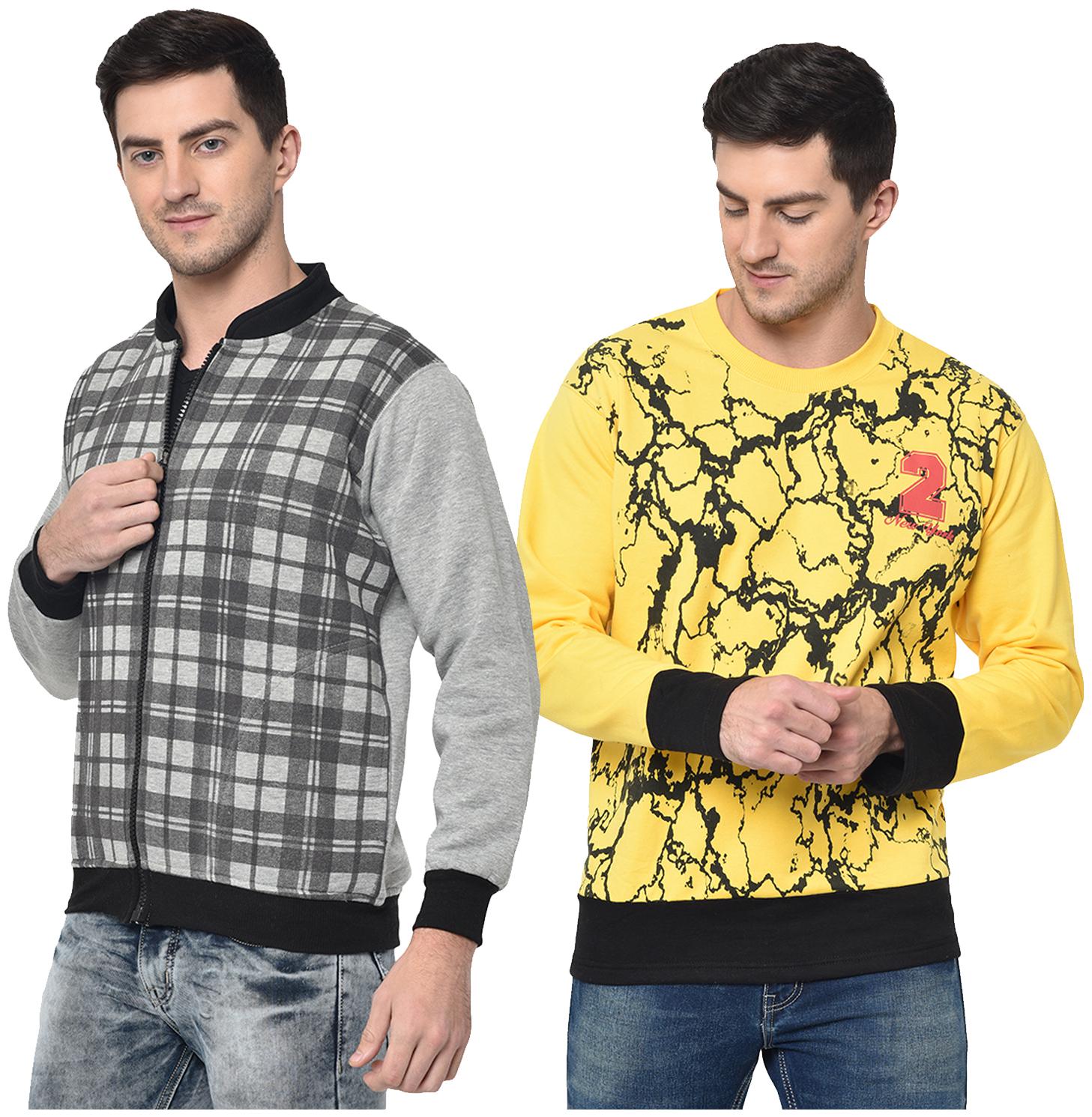 

VIMAL JONNEY Cotton Blend Checked Grey Yellow Color Sweatshirt For Men (Pack Of 2)