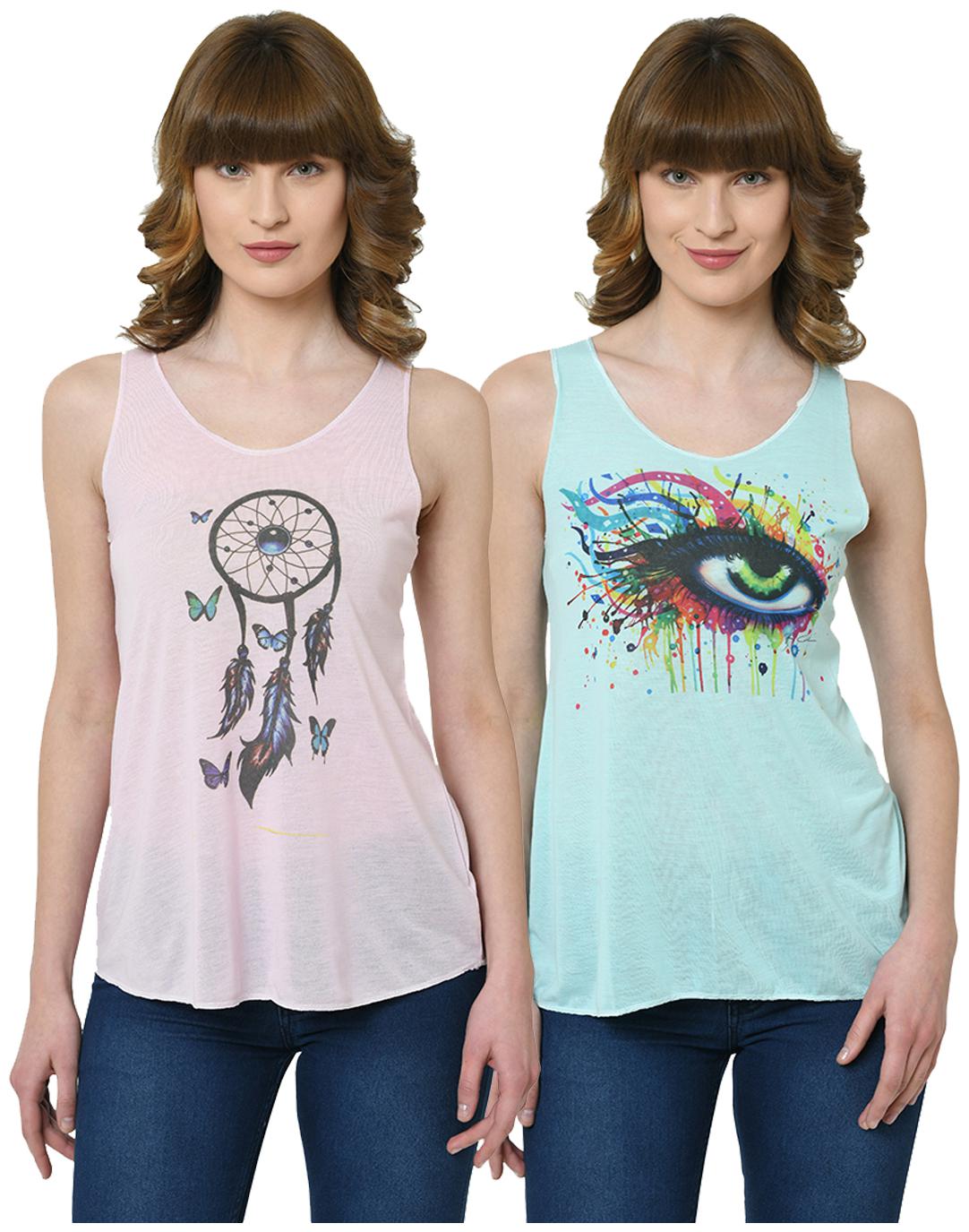 

VIMAL JONNEY Women Pink Green Regular fit U neck Polyester Tank top