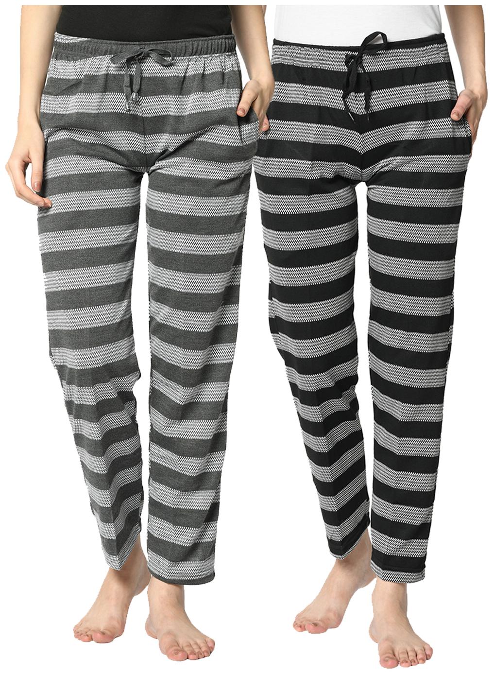 

VIMAL JONNEY Cotton Blend Striped Black Grey Color Track Pants For Women (Pack Of 2)