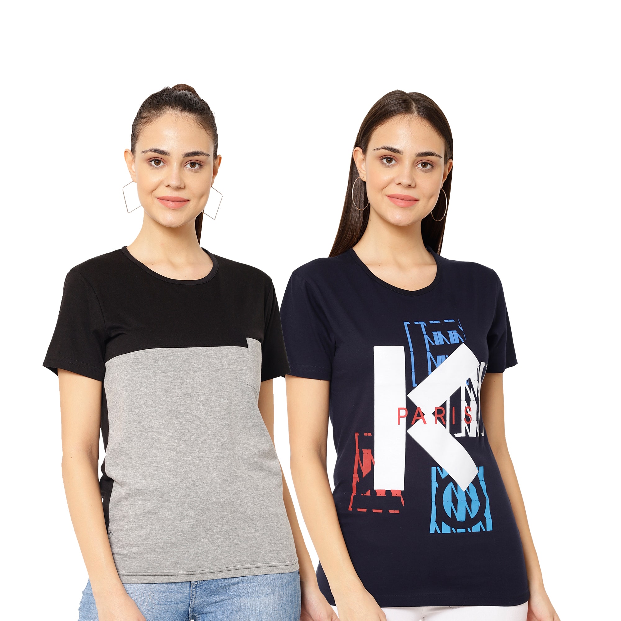 

VIMAL JONNEY Women Multi Regular fit Round neck Cotton blend T shirt