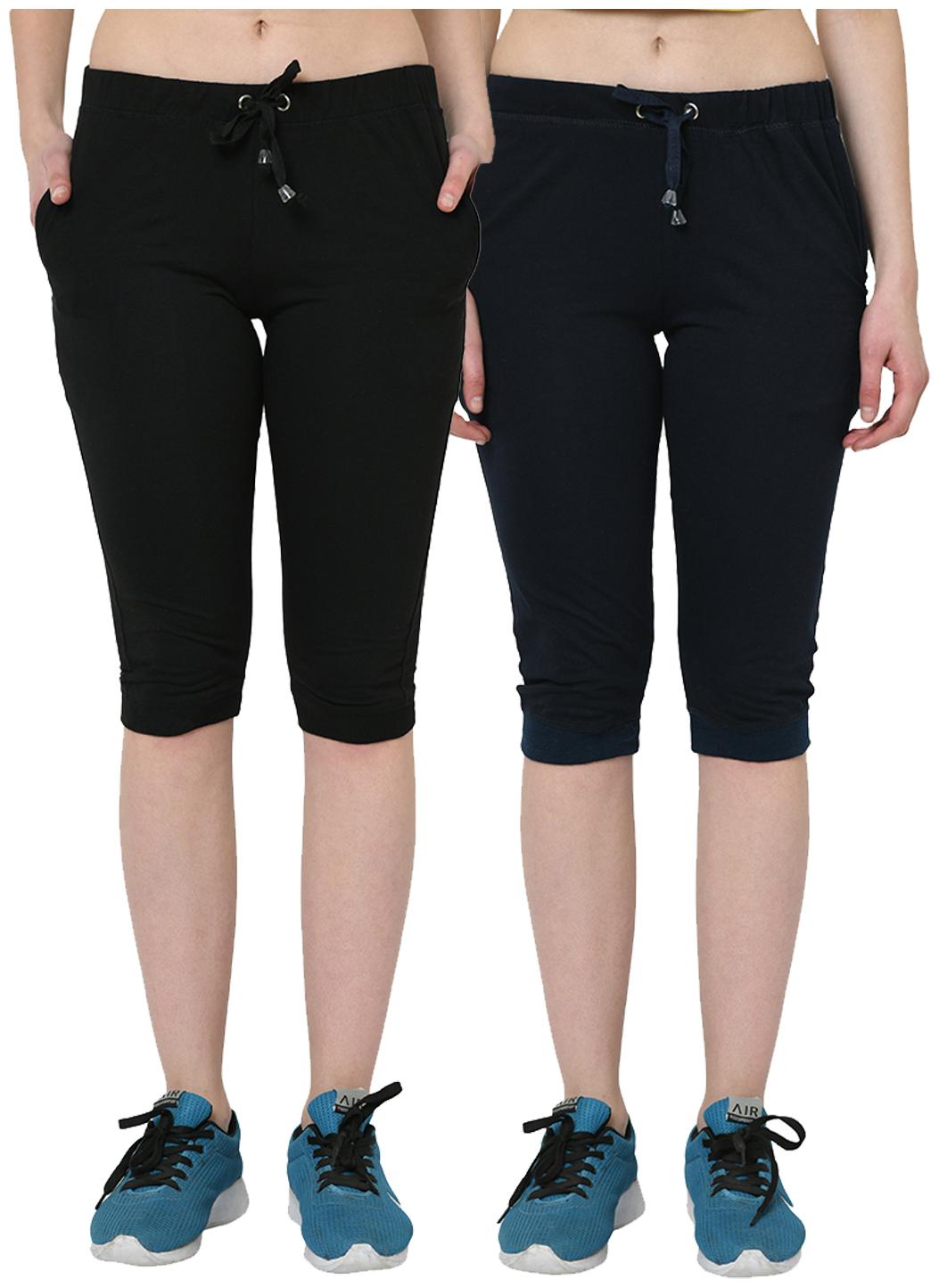 

VIMAL JONNEY Women Cotton Solid Regular Capri Navy Blue Black