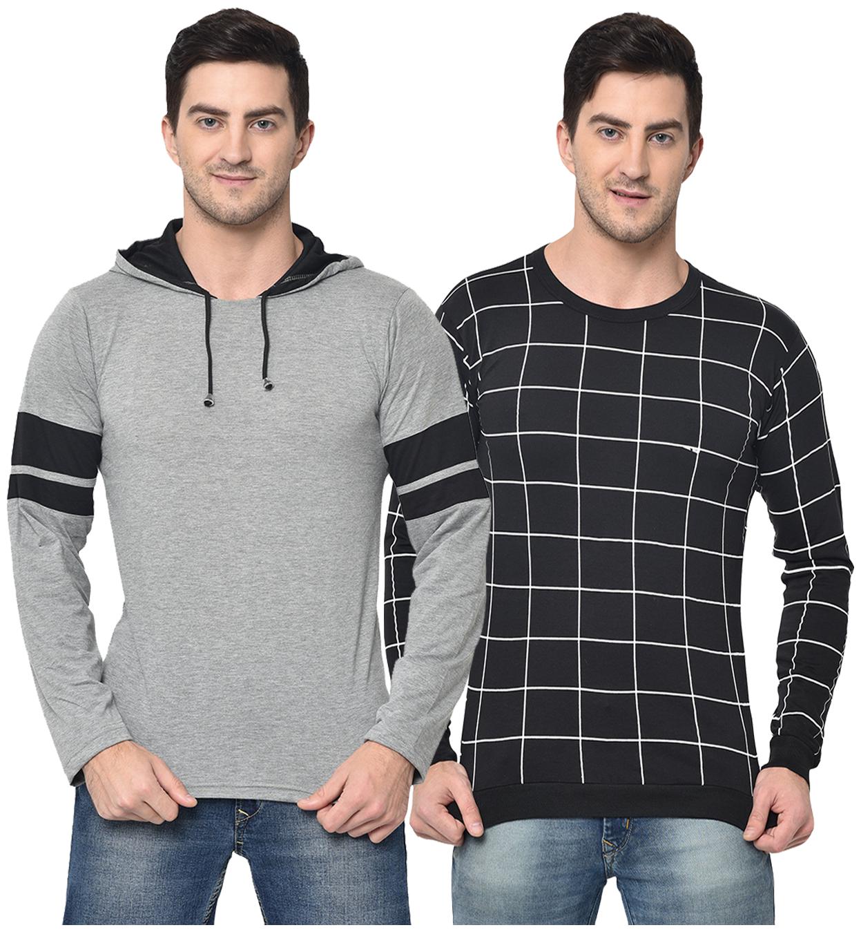 

VIMAL JONNEY Men Black Grey Regular fit Cotton Blend Hood T-Shirt - Pack Of 2