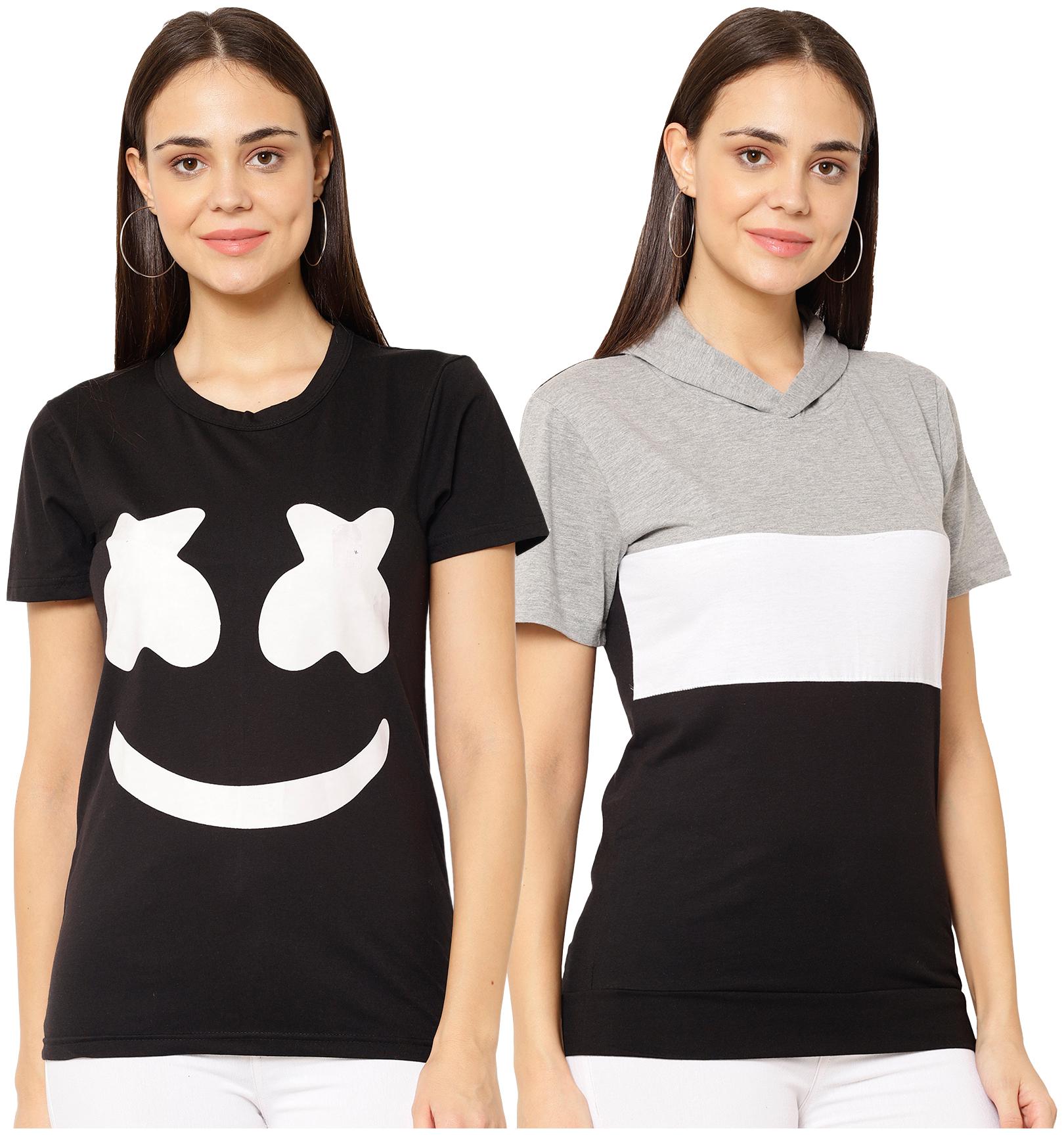 

VIMAL JONNEY Women Multi Regular fit Round neck Cotton blend T shirt