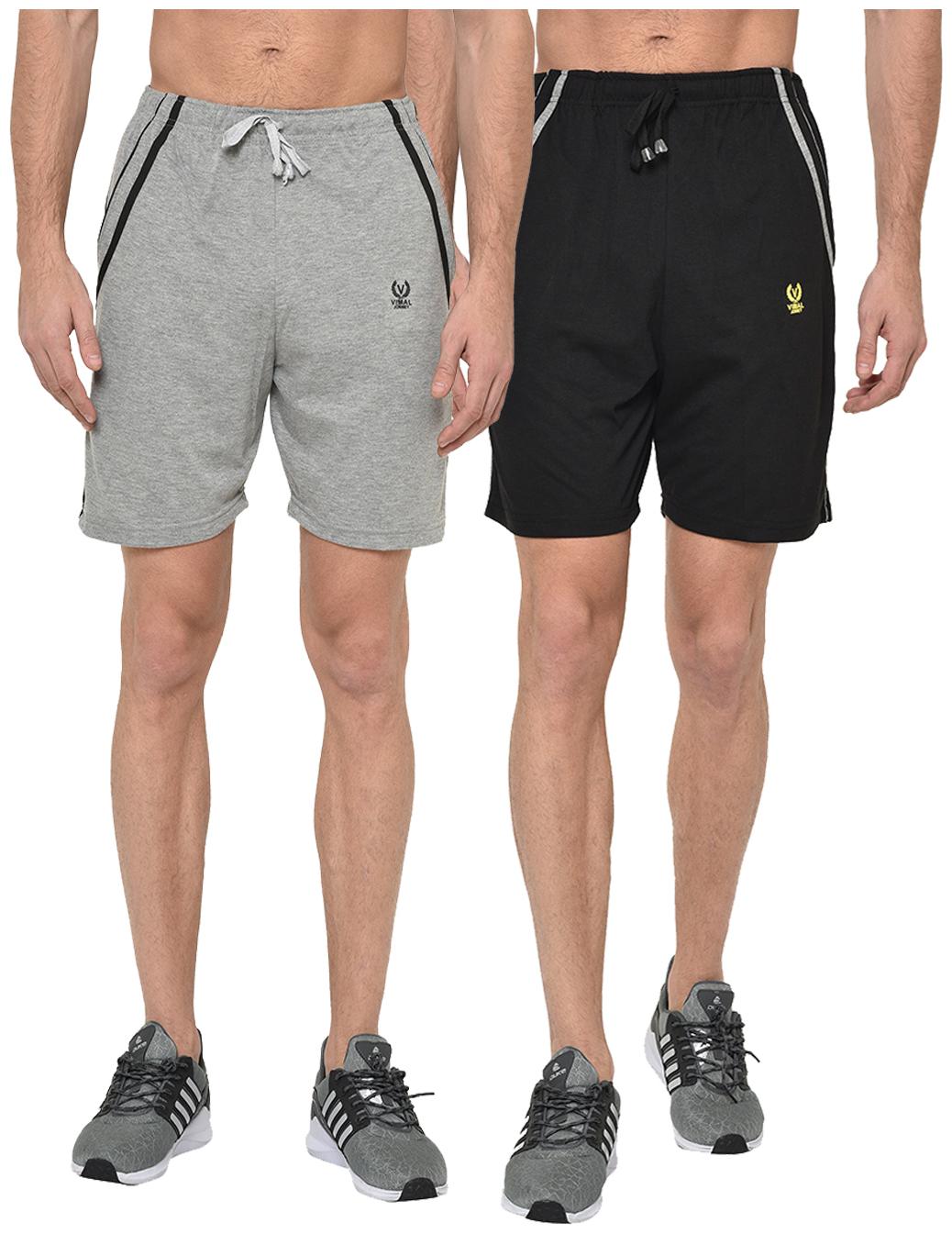 

VIMAL JONNEY Men Grey Black Regular Fit Regular Shorts