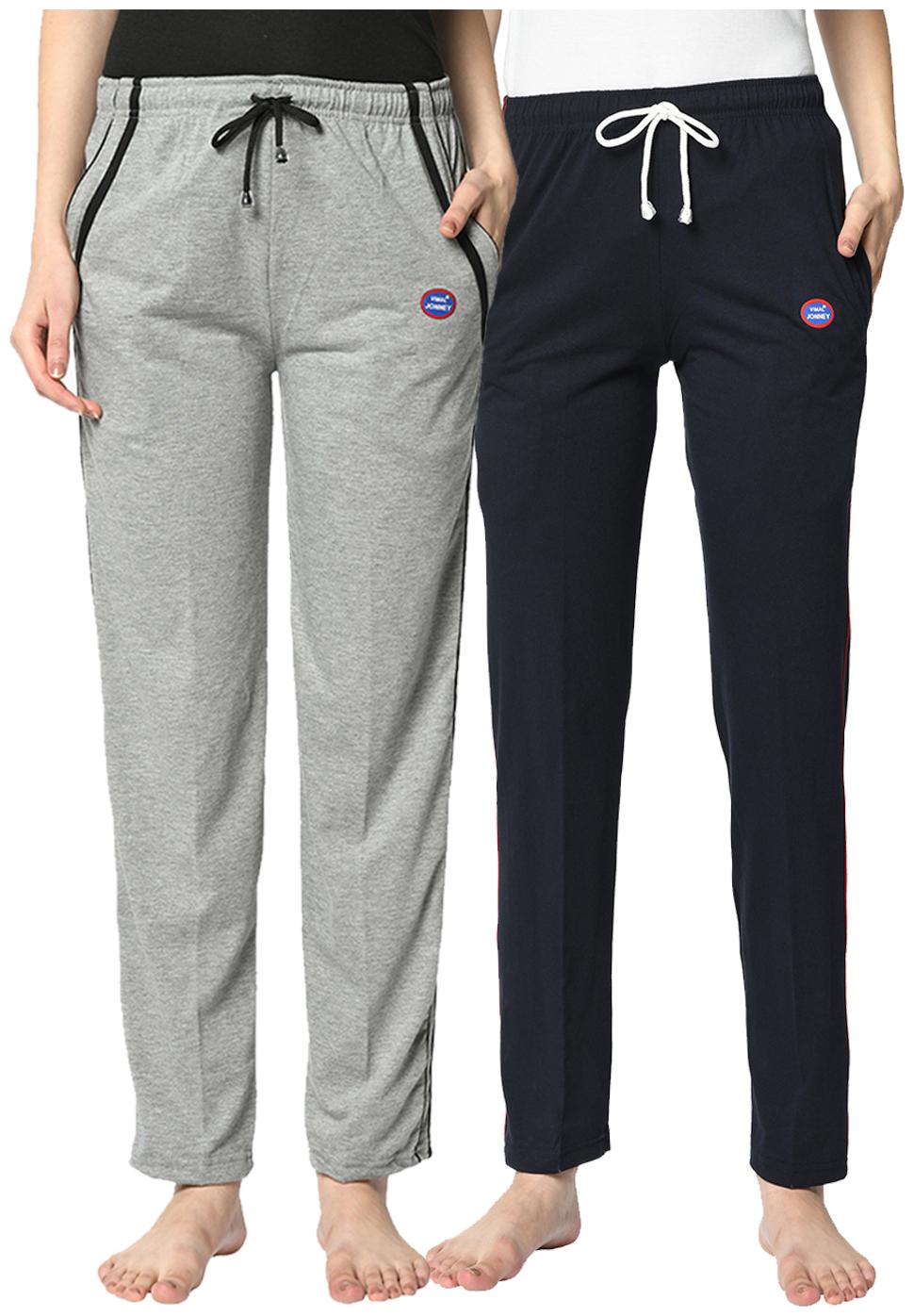 

VIMAL JONNEY Cotton Blend Solid Blue Grey Color Track Pants For Women (Pack Of 2)