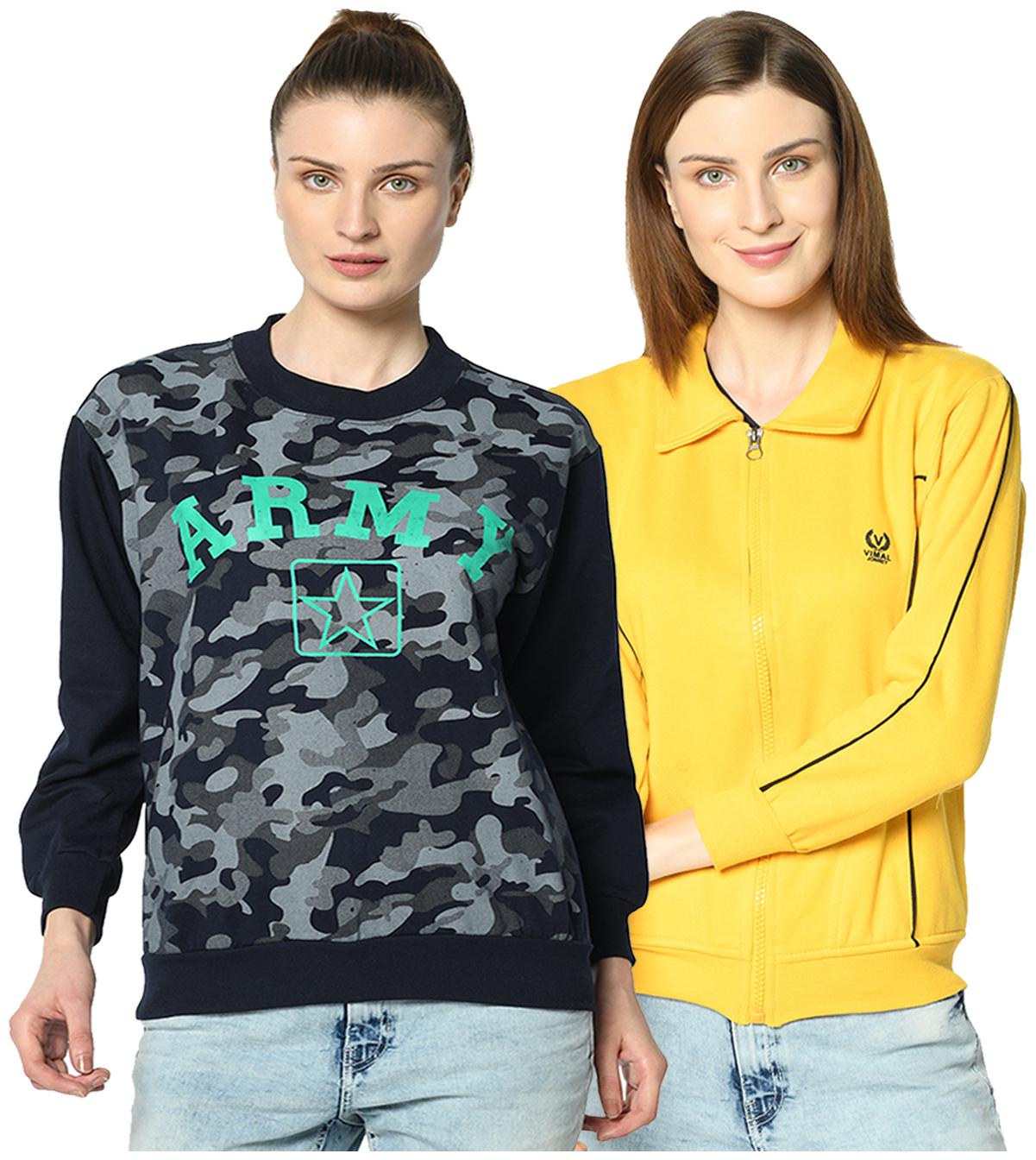 

VIMAL JONNEY Women Camouflage Sweatshirt - Yellow Blue