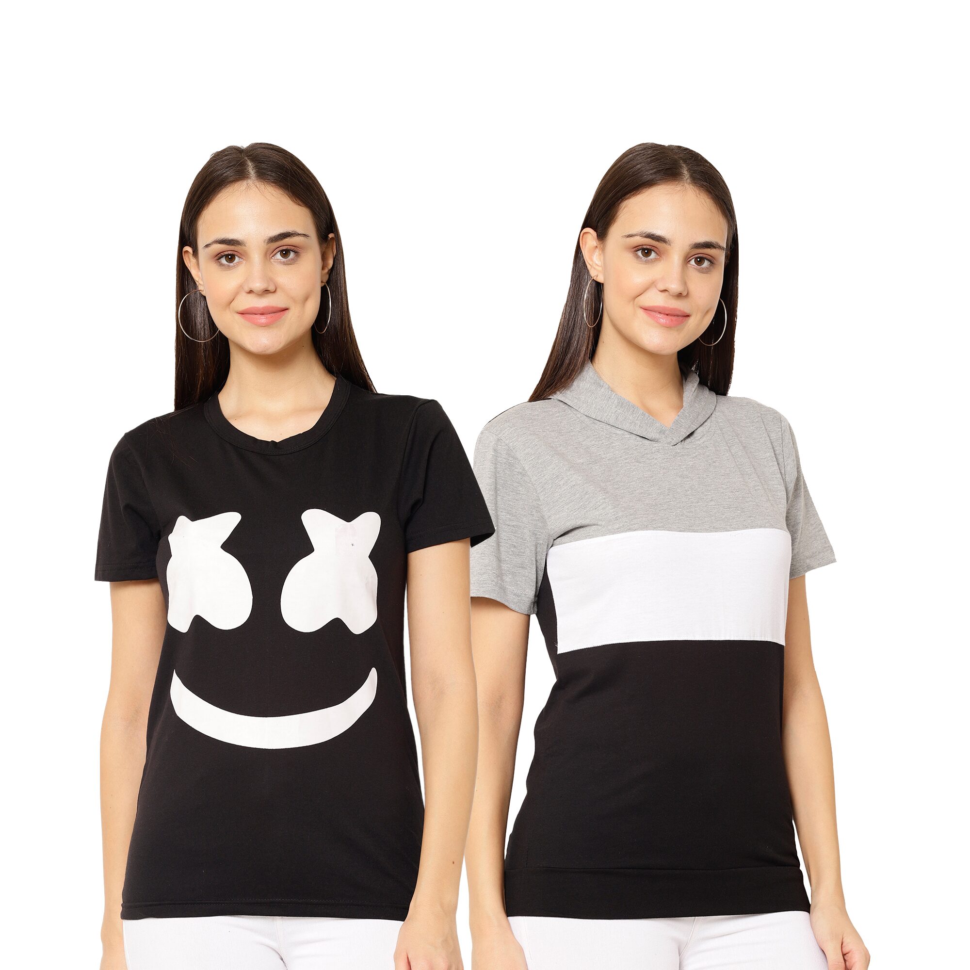 

VIMAL JONNEY Women Multi Regular fit Round neck Cotton blend T shirt