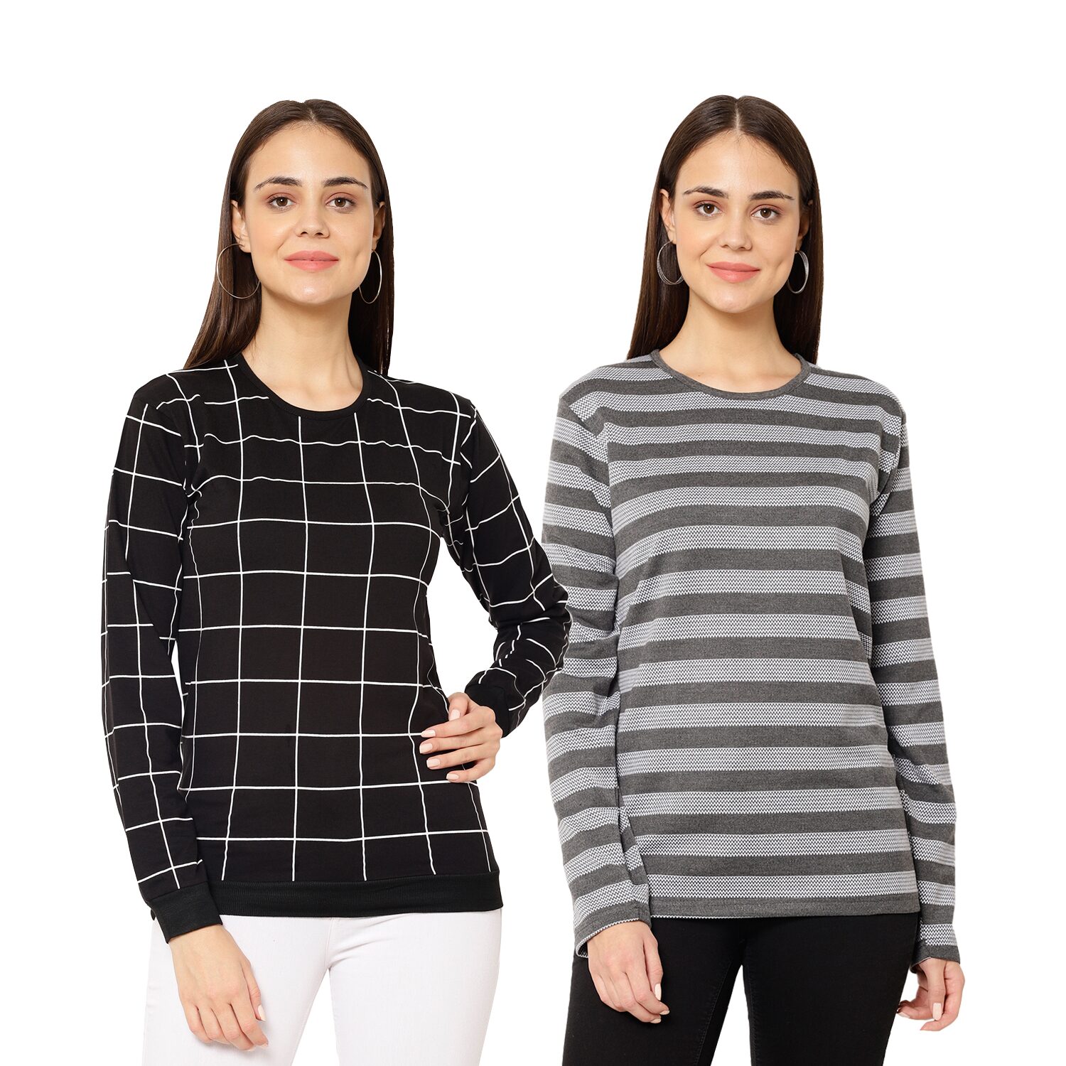 

VIMAL JONNEY Women Black Grey Regular fit Round neck Cotton T shirt