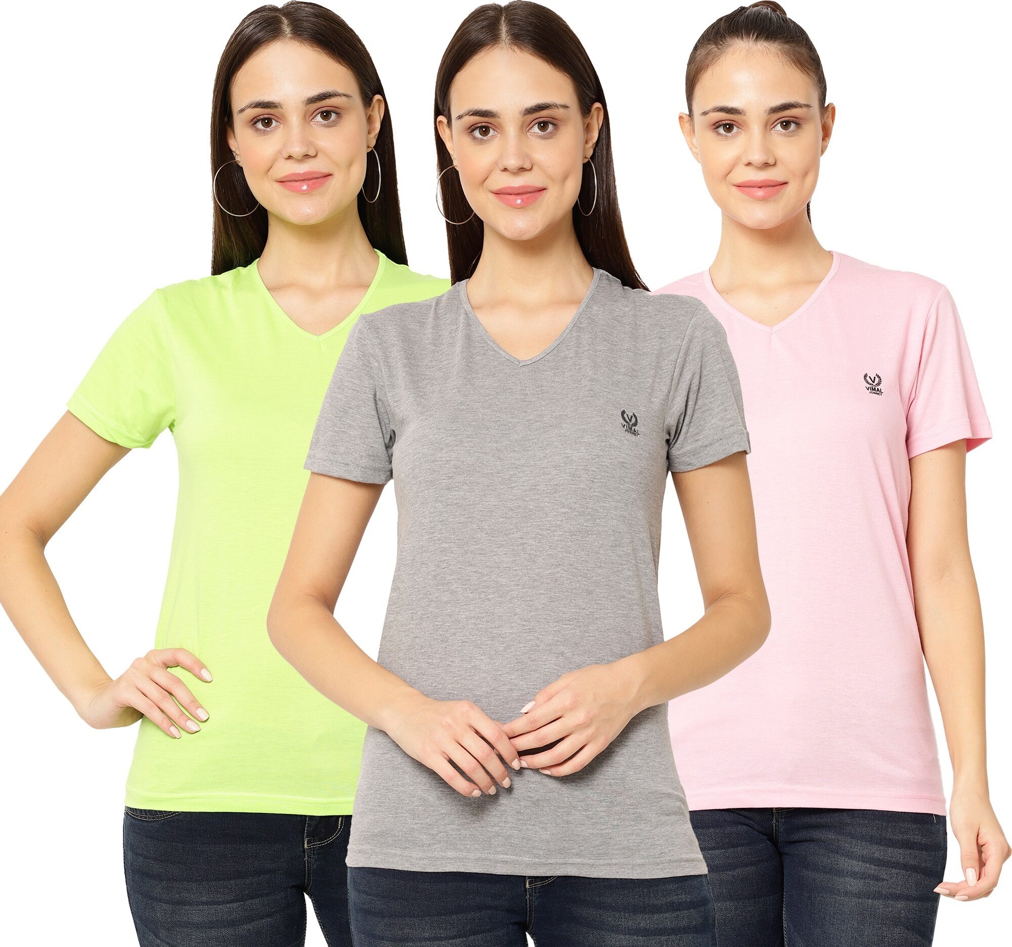 

VIMAL JONNEY Women Multi Regular fit V neck Cotton T shirt