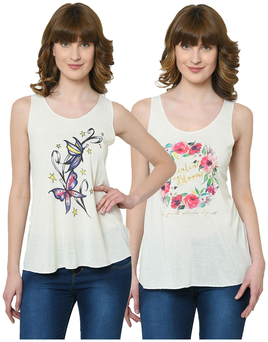 

VIMAL JONNEY Women Cream Regular fit U neck Polyester Tank top