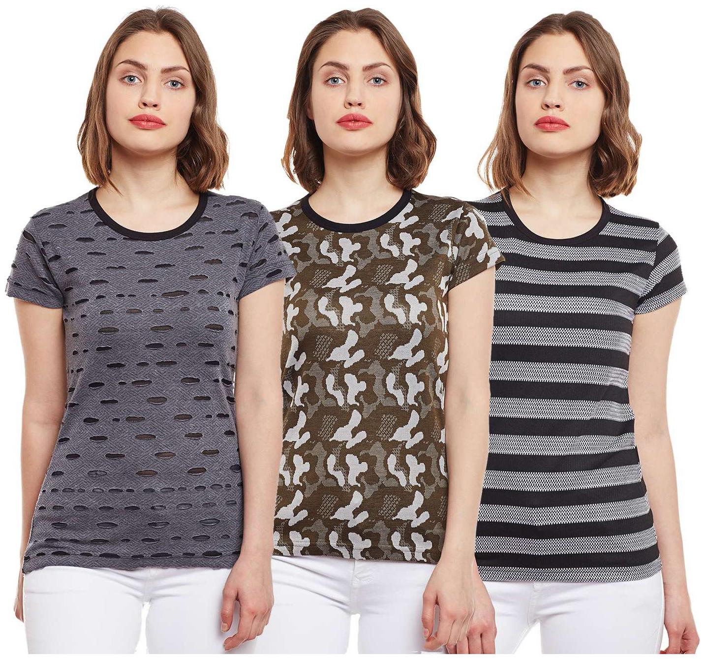 

VIMAL JONNEY Women Multi Regular fit Round neck Cotton T shirt