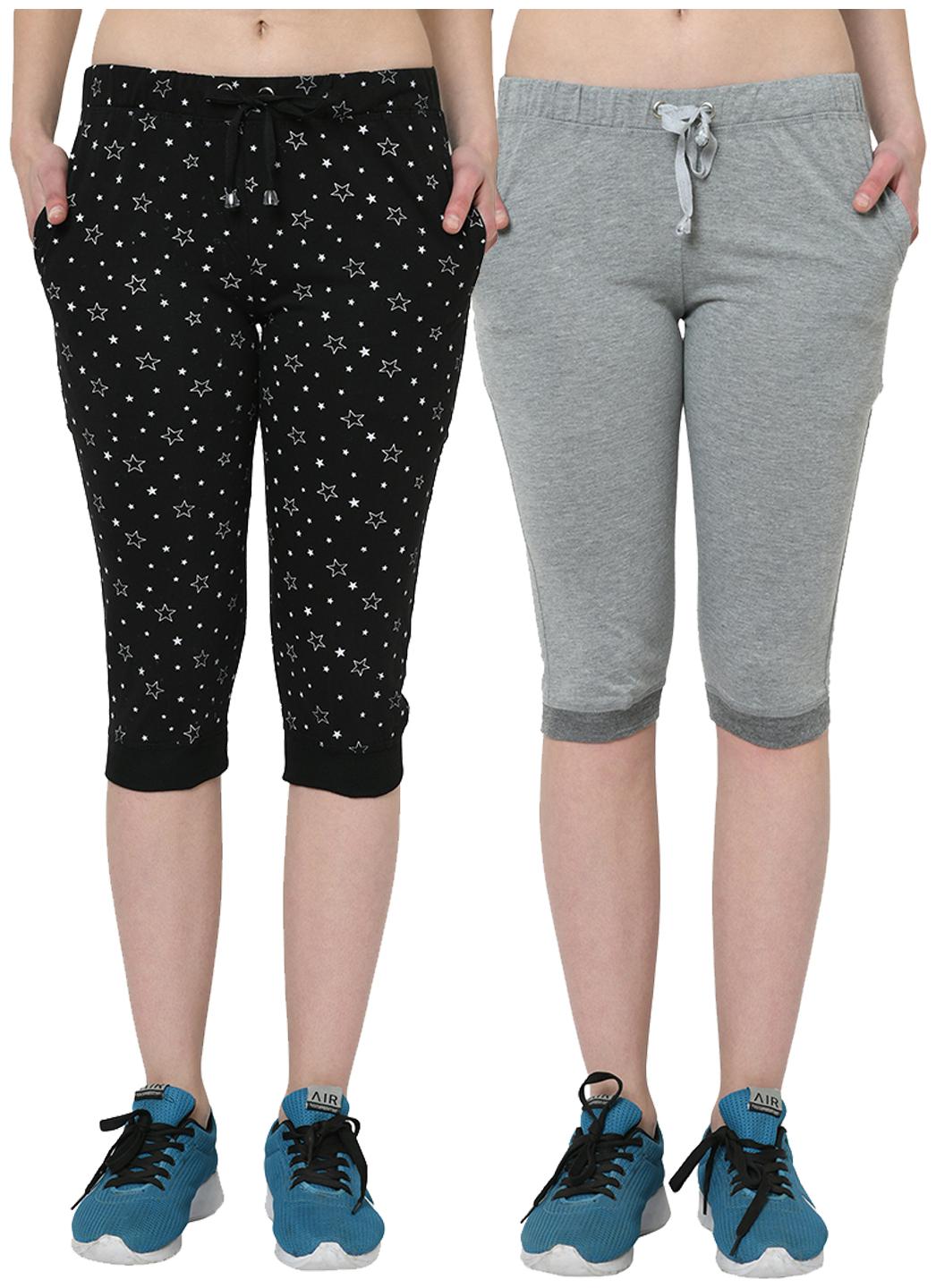 

VIMAL JONNEY Women Printed Regular capri - Black Grey