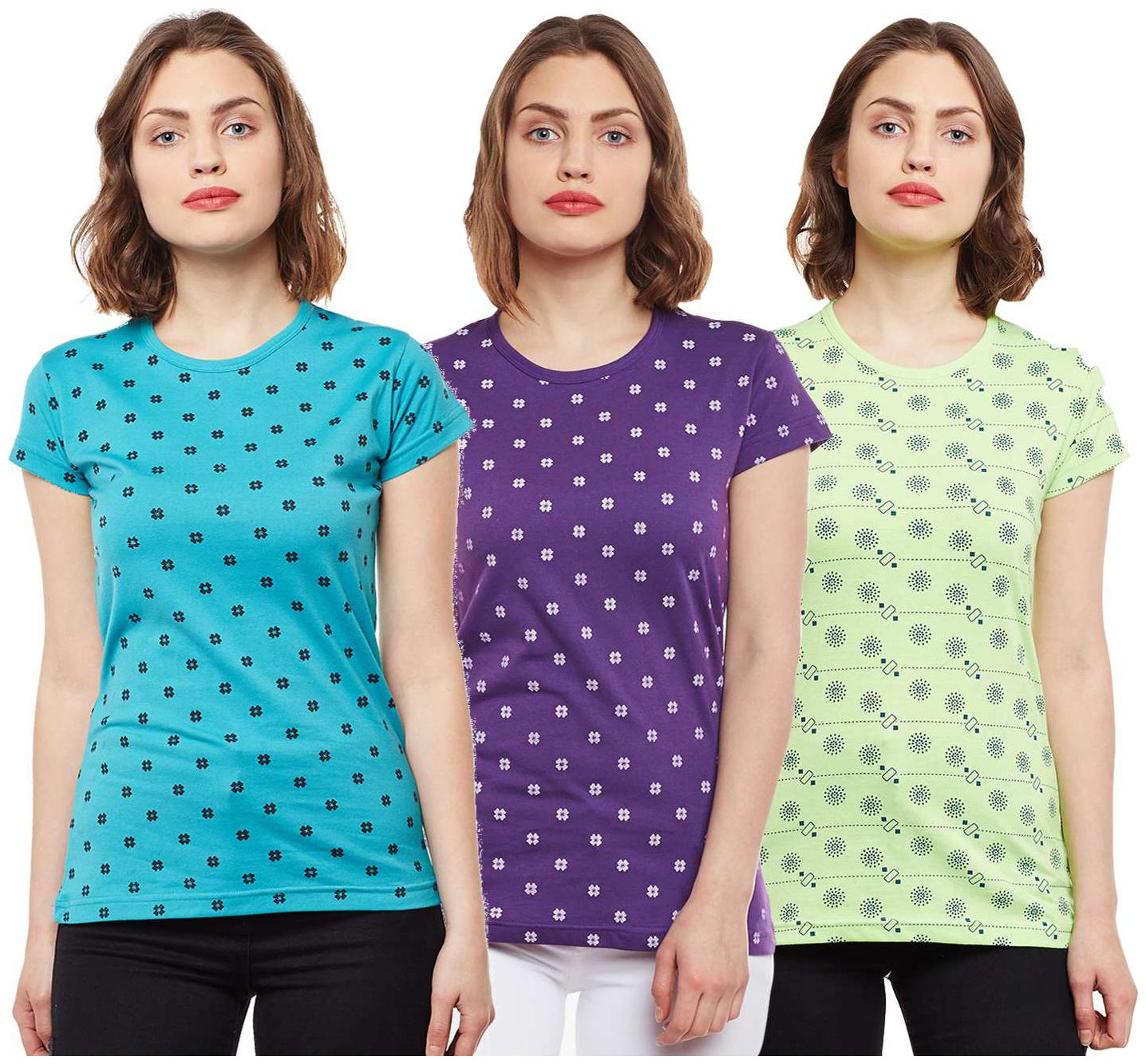 

VIMAL JONNEY Women Multi Regular fit Round neck Cotton T shirt