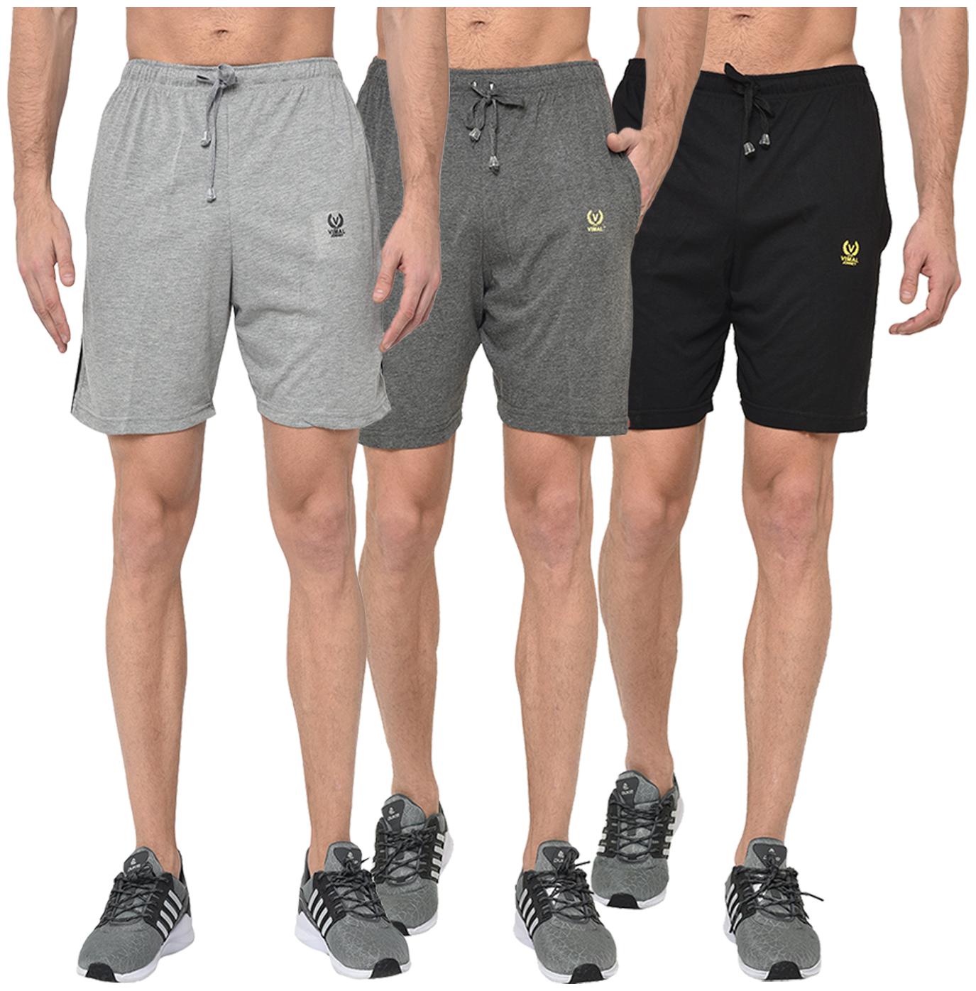 

VIMAL JONNEY Men Black Grey Regular Fit Regular Shorts