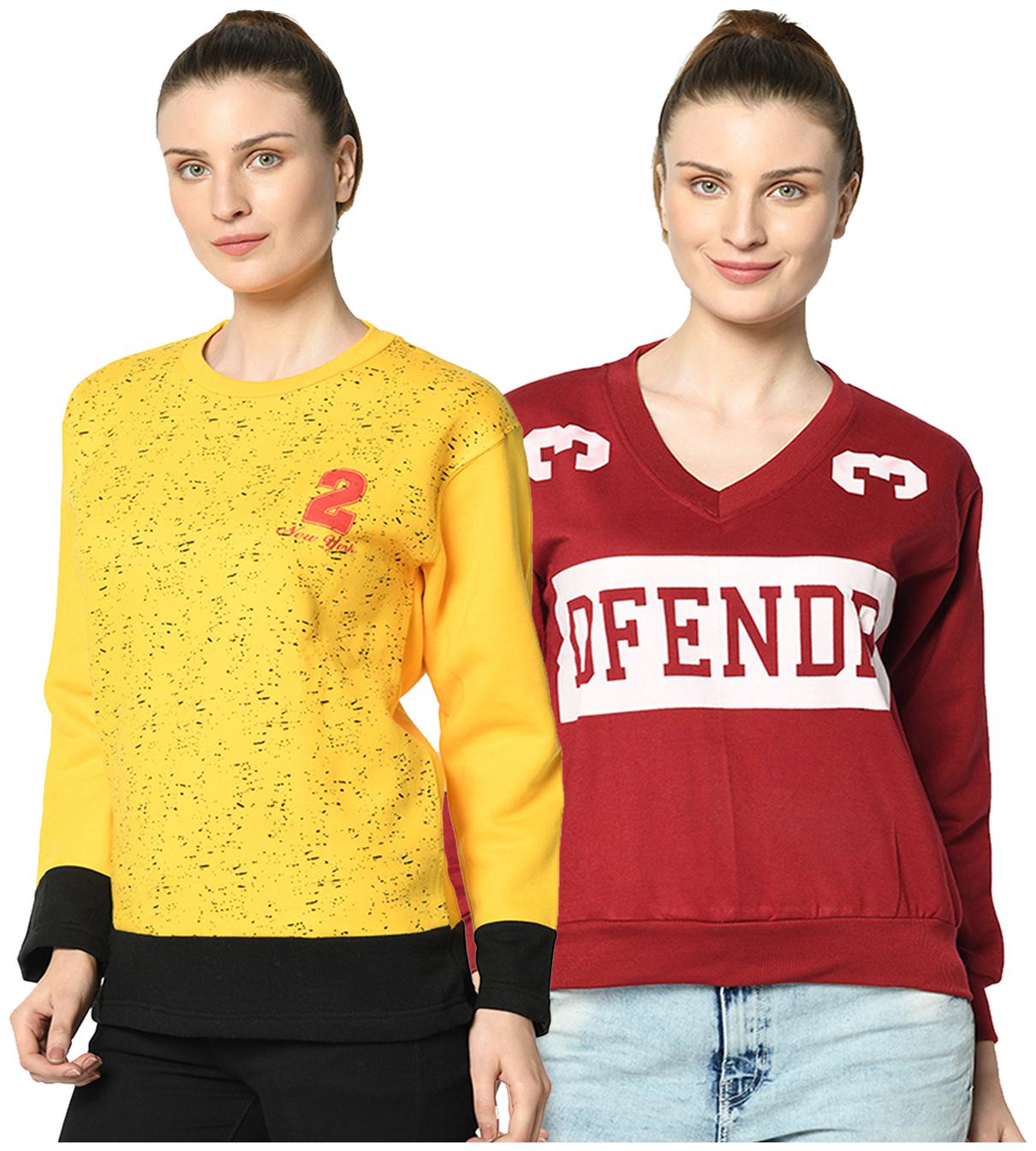 

VIMAL JONNEY Women Printed Sweatshirt - Yellow Red