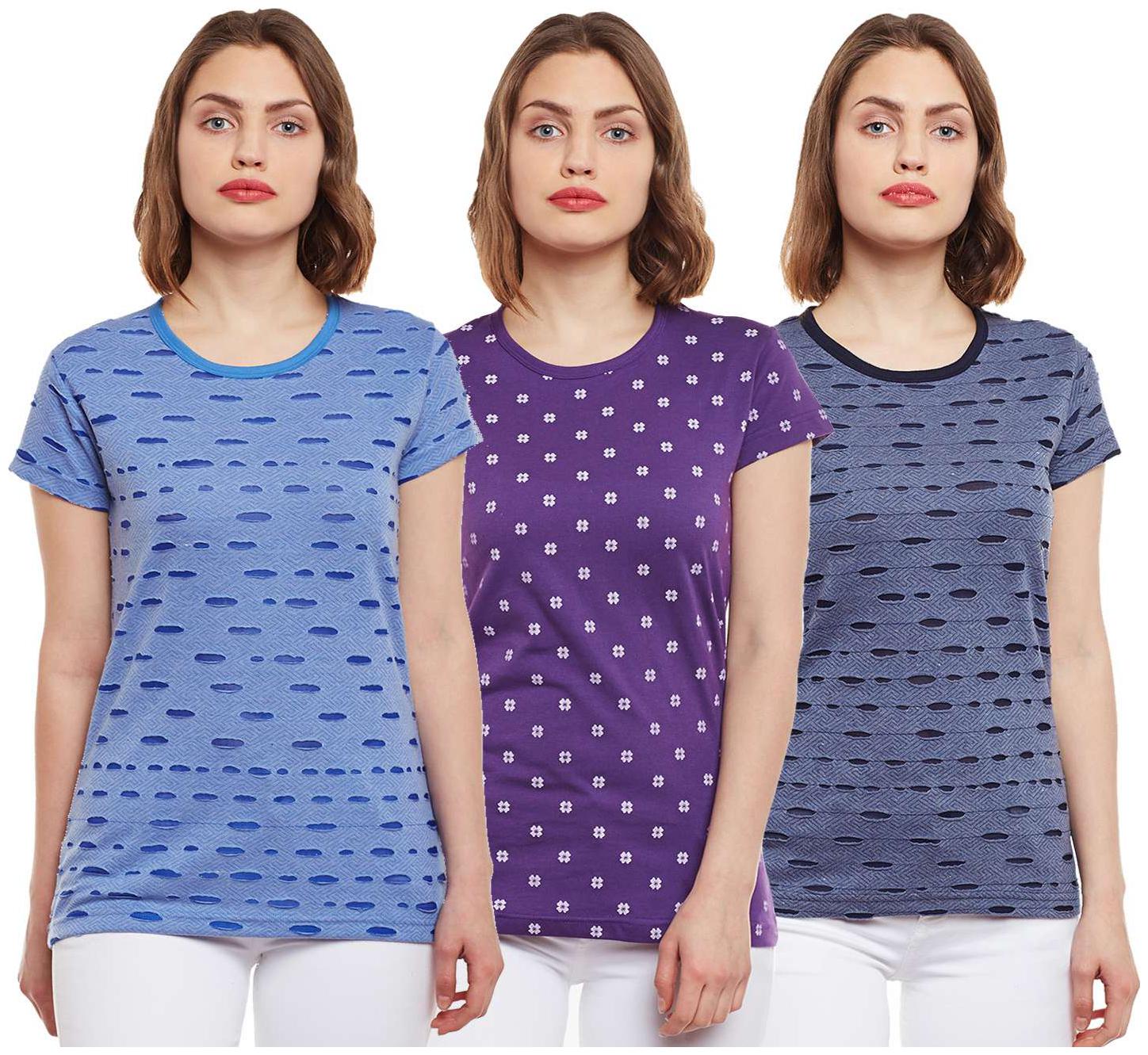 

VIMAL JONNEY Women Multi Regular fit Round neck Cotton T shirt