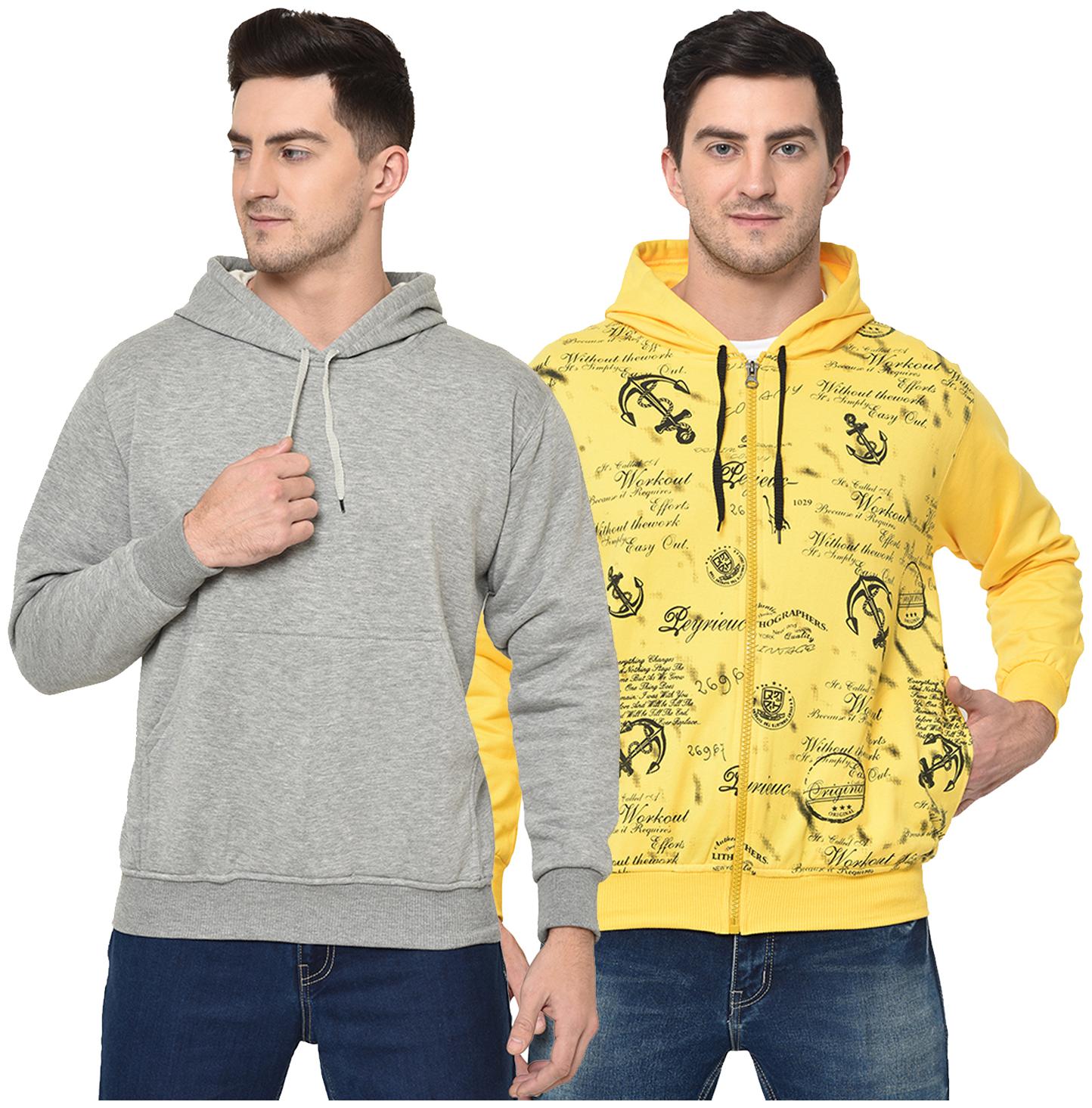 

VIMAL JONNEY Men Grey Yellow Hooded Hoodie