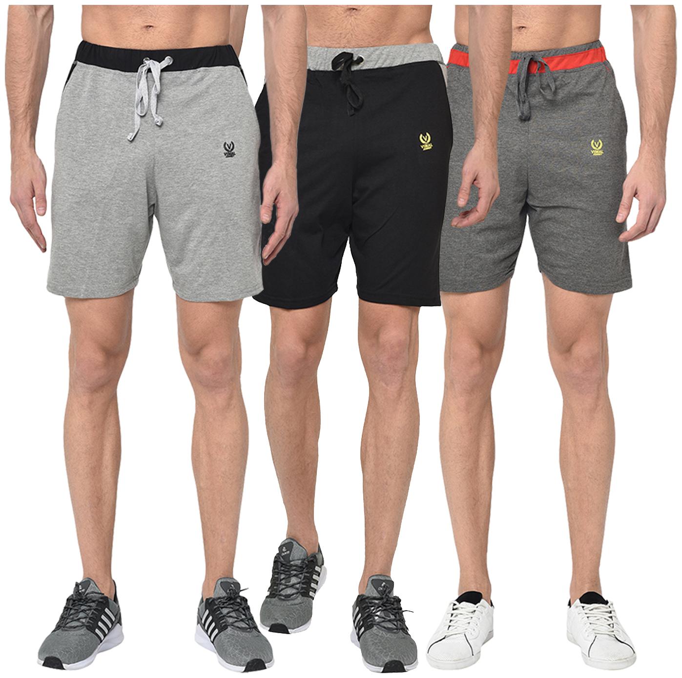 

VIMAL JONNEY Men Grey Black Regular Fit Regular Shorts