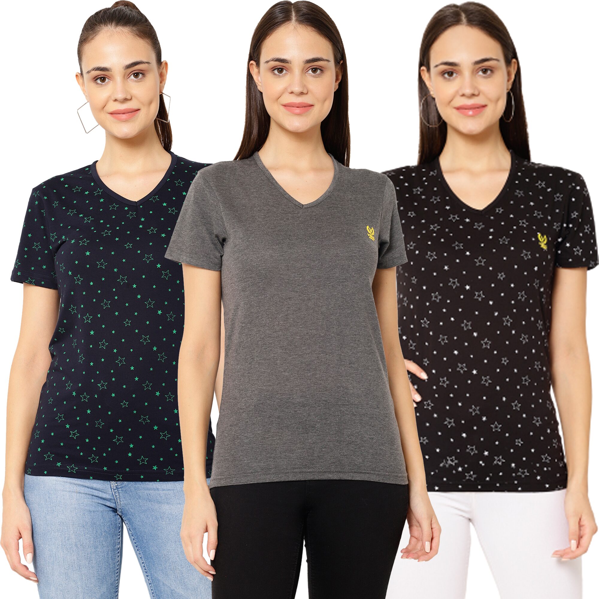

VIMAL JONNEY Women Multi Regular fit V neck Cotton T shirt