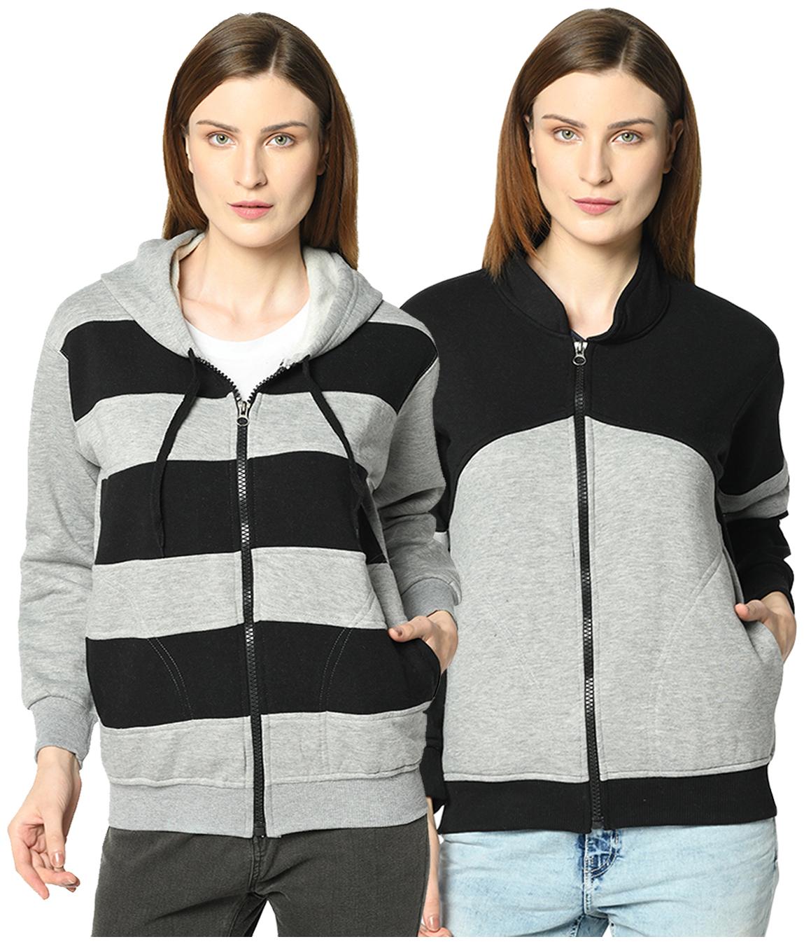 

VIMAL JONNEY Women Colourblocked Hoodie - Black Grey
