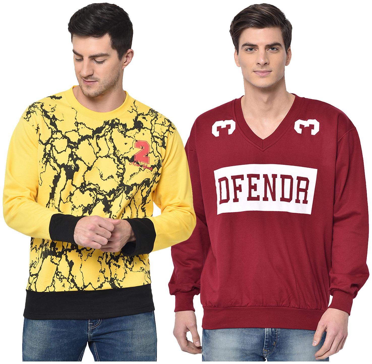 

VIMAL JONNEY Men Yellow Maroon Round neck Sweatshirt