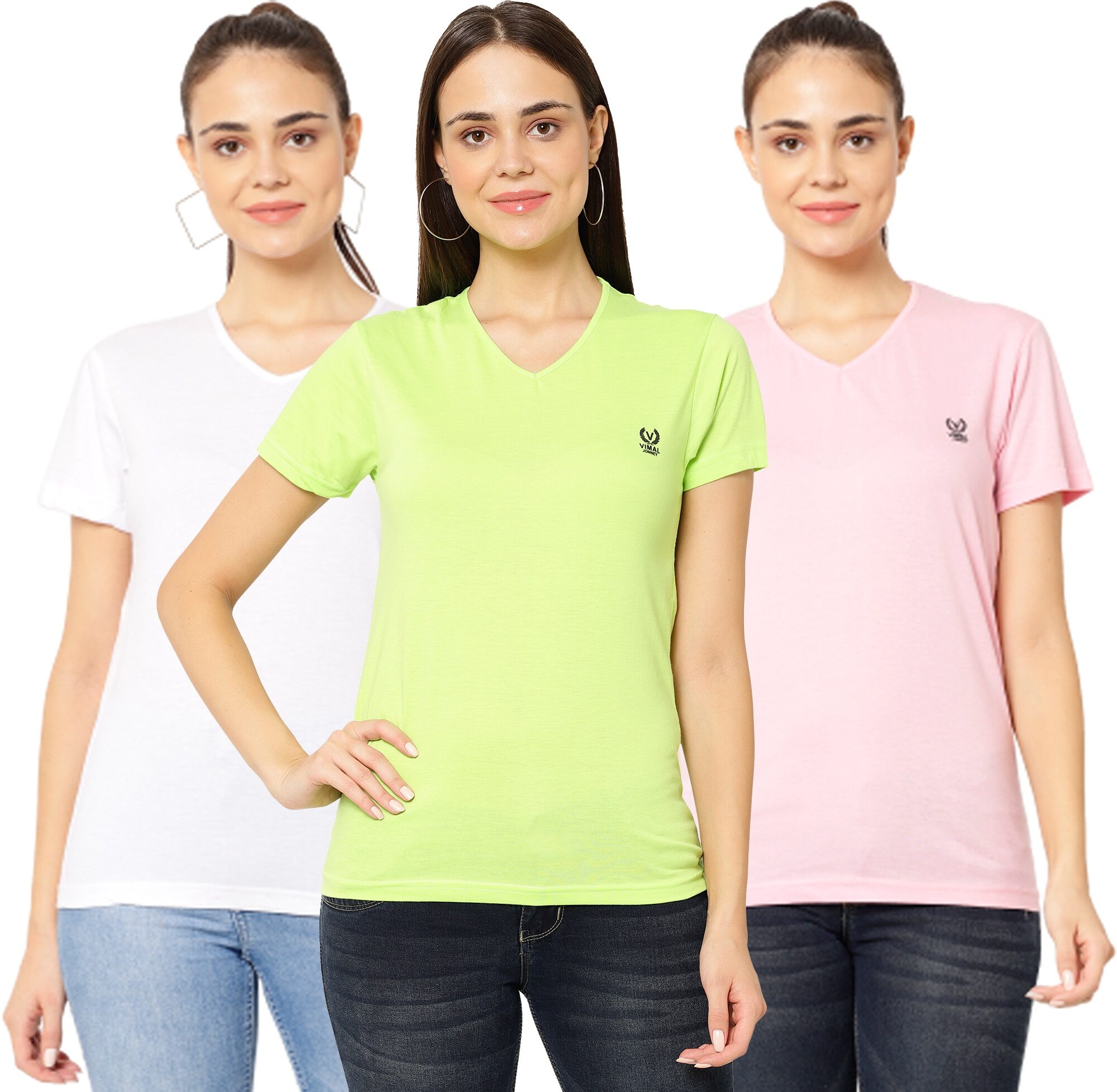 

VIMAL JONNEY Women Multi Regular fit V neck Cotton T shirt